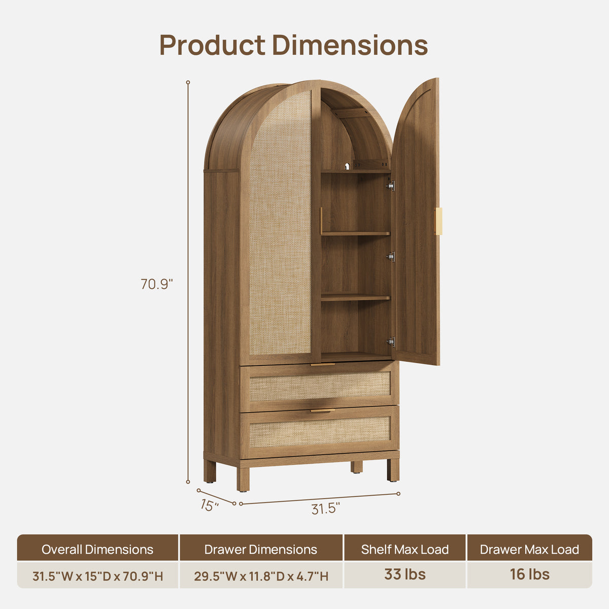 Savanna Arched Pantry Cabinet with Storage, 71Inch Tall
