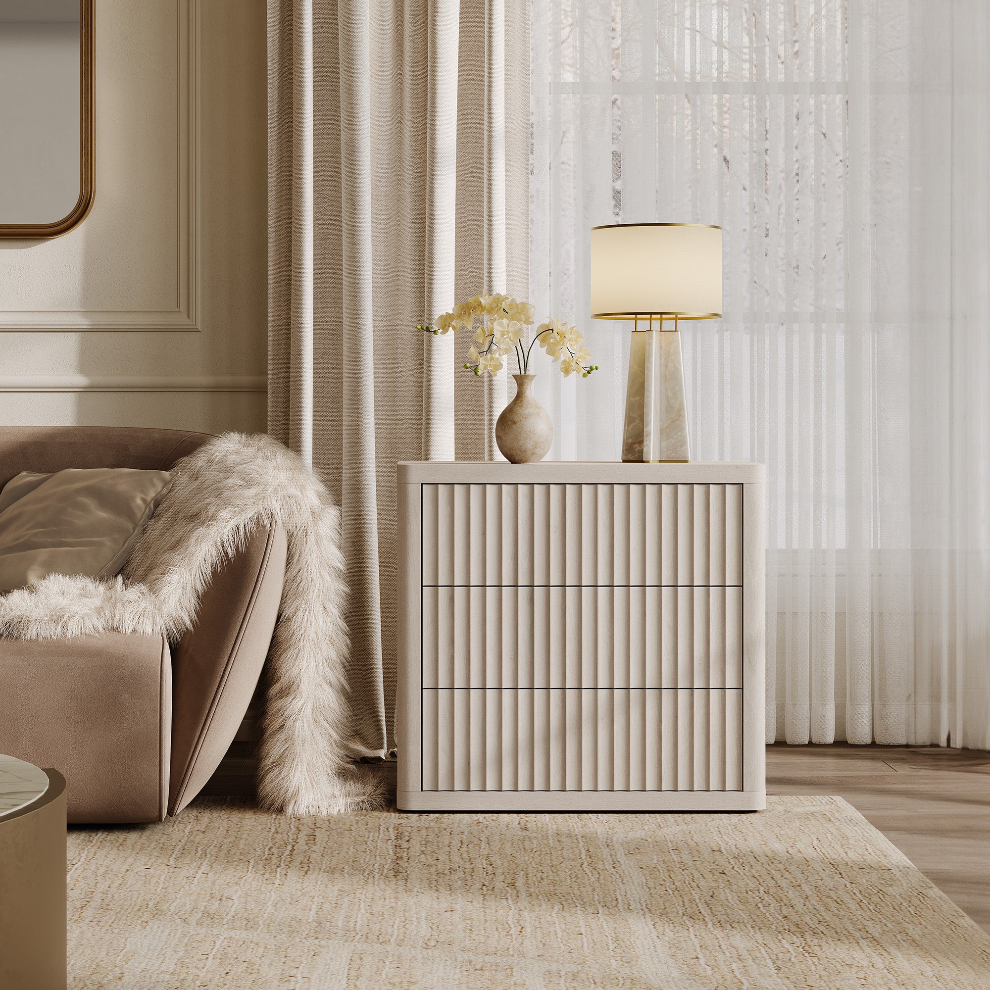 Cas Nightstand with 3 Drawers, Large Storage