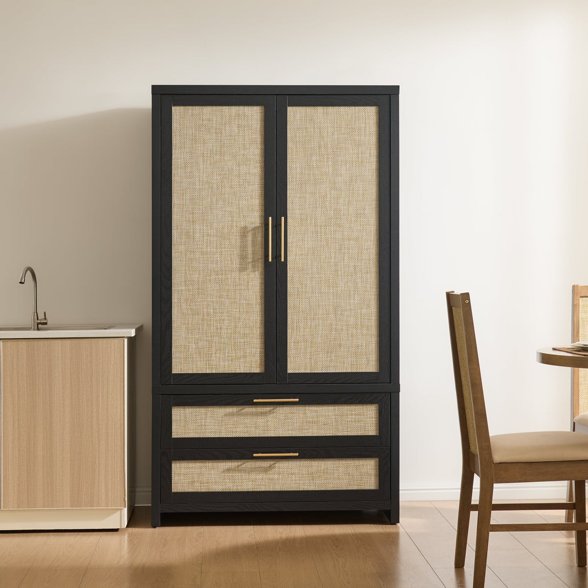 Savanna 6 Drawers Dresser, Wardrobe and Nightstand Sets - 2 Pieces - Black Oak