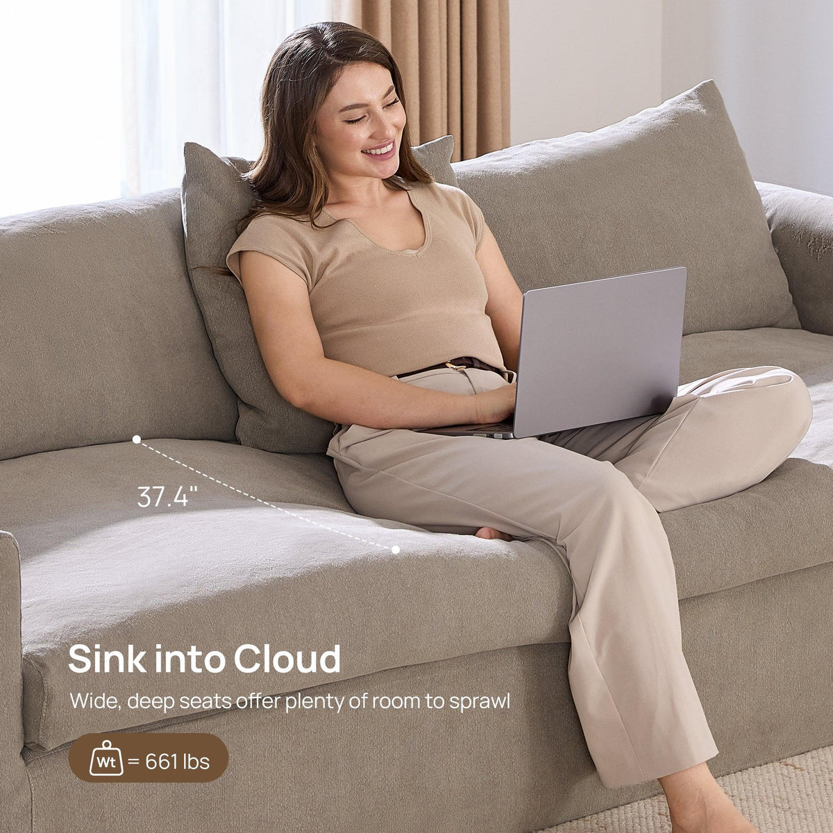 Eira Feather-Down Cushion Sofa, Deep Seat