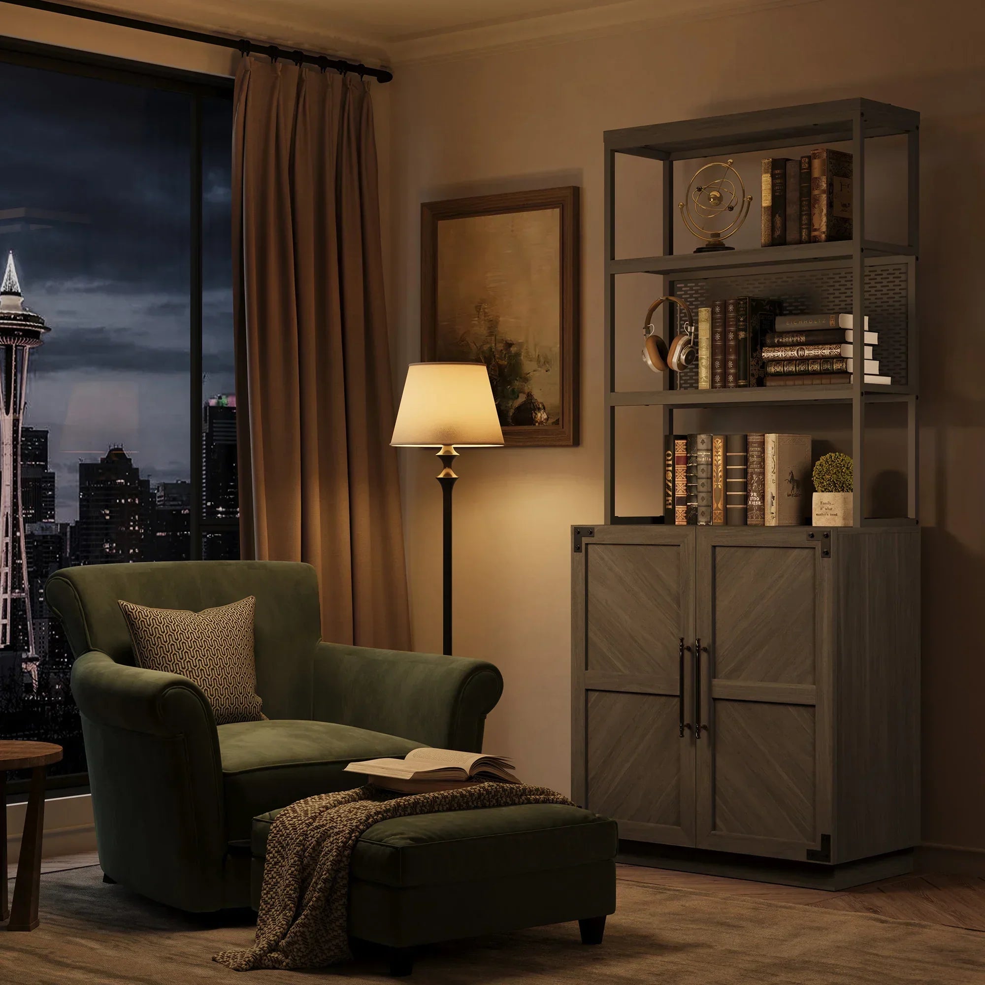 Willow 2 Doors Bookshelf, 75.3 Inch Tall