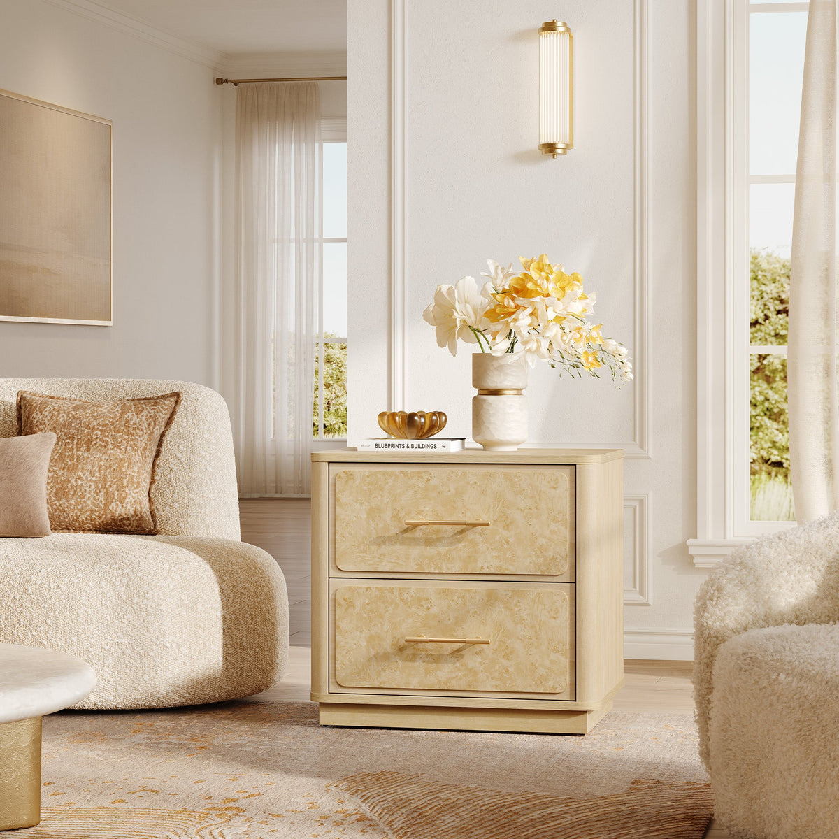 Burluxe 2 Drawers Nightstand, Set of 2