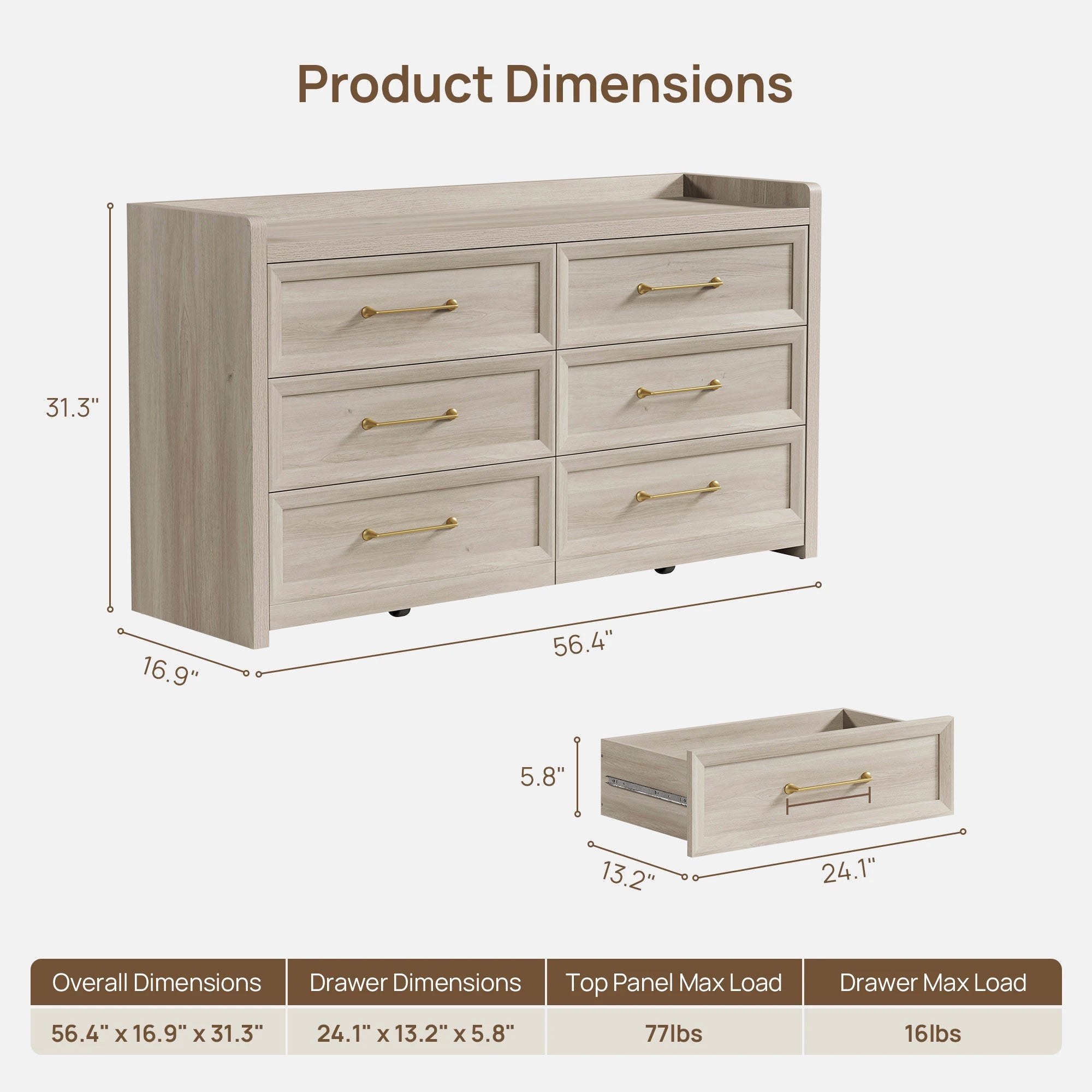 Helio 6-Drawer Dresser and Large Nightstands Set