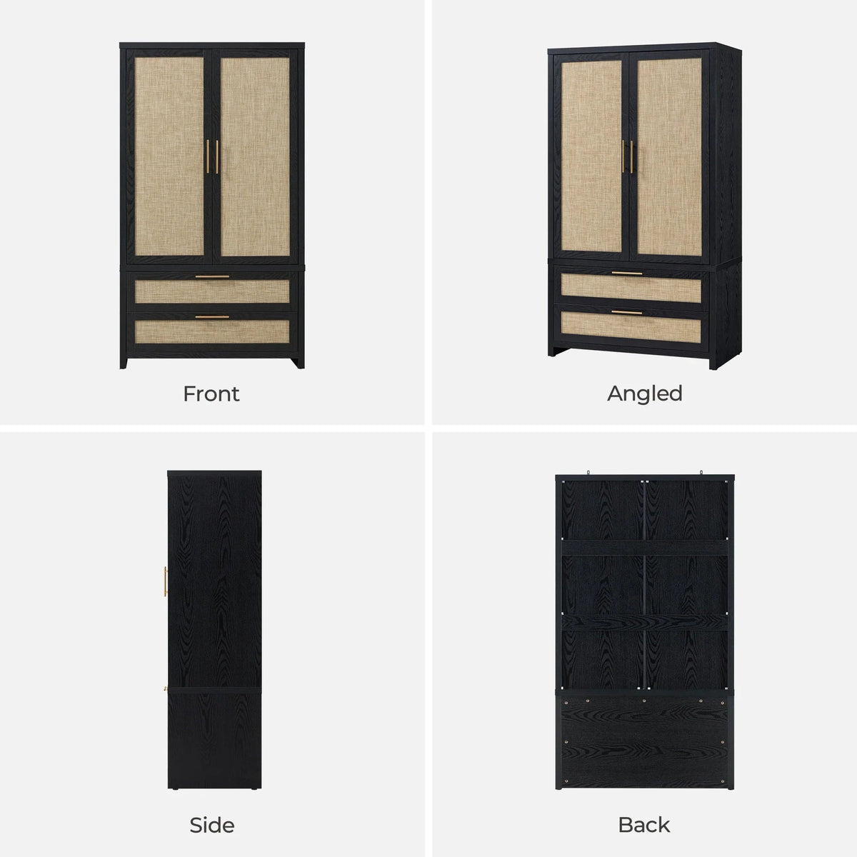 Savanna Rattan Wardrobe, 2 Drawers - 1 Piece - Reclaimed Light Oak