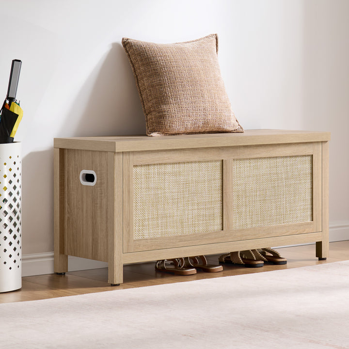 Savanna Flip-Open Rattan Shoe Bench