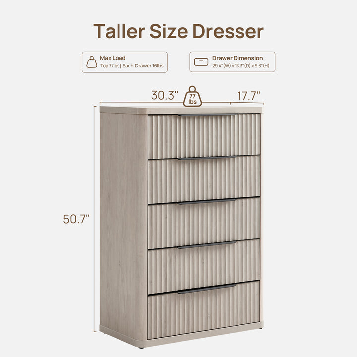 Cas 50.7Inch Tall Dresser, 5 Drawers