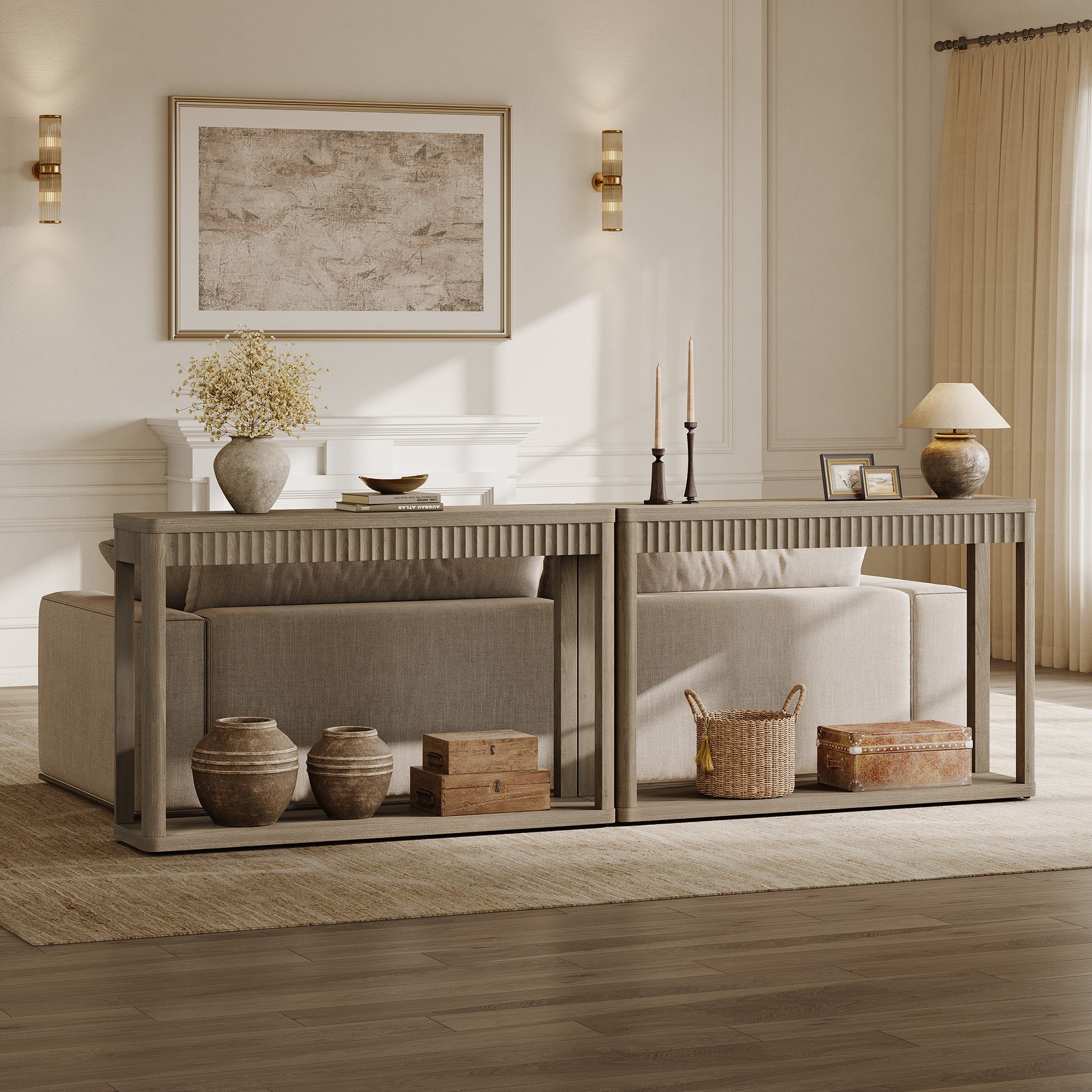 Cas Fluted 2-Tier Console Table, 47.3-Inch Wide