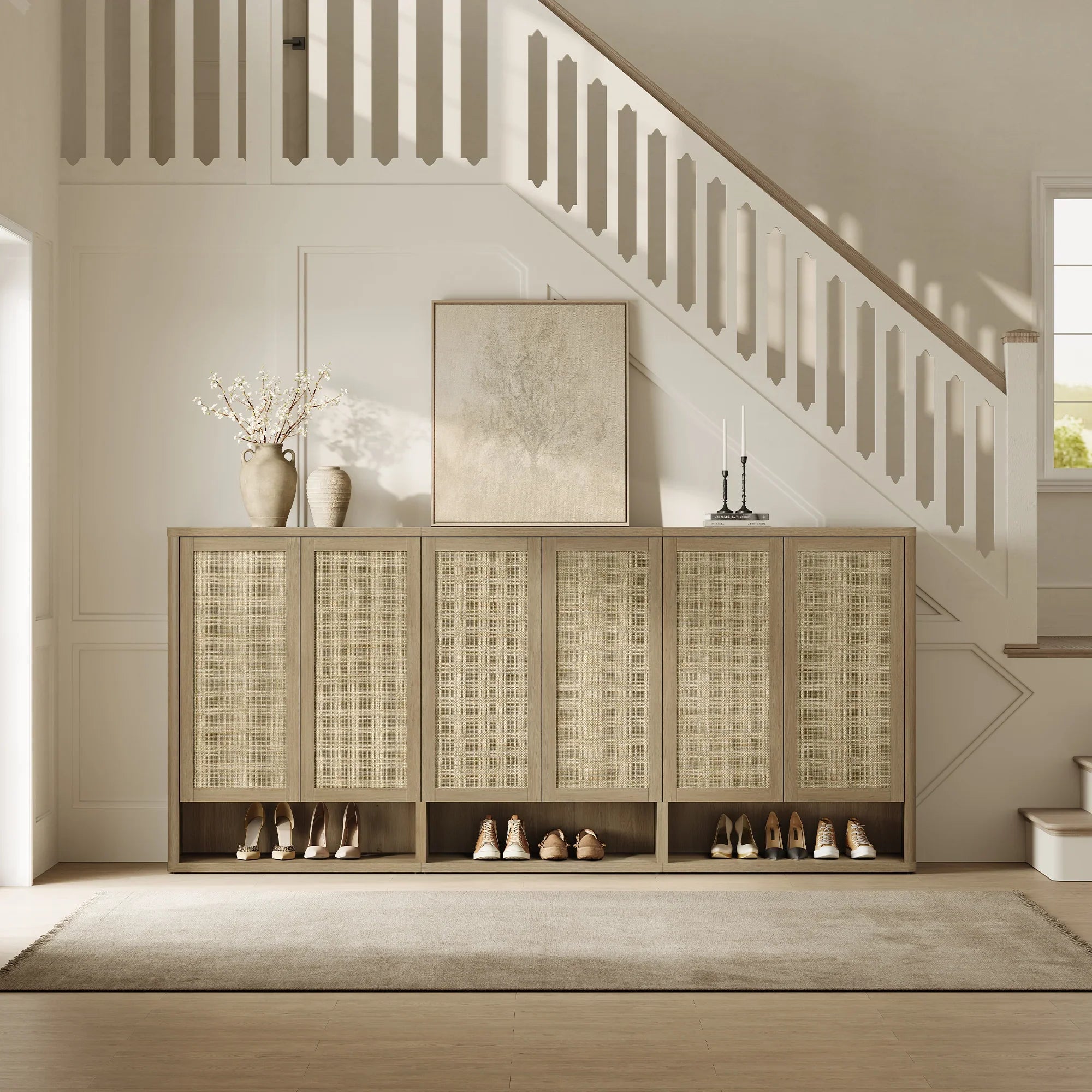 Zura Modern 3-Piece Rattan Shoe Cabinet