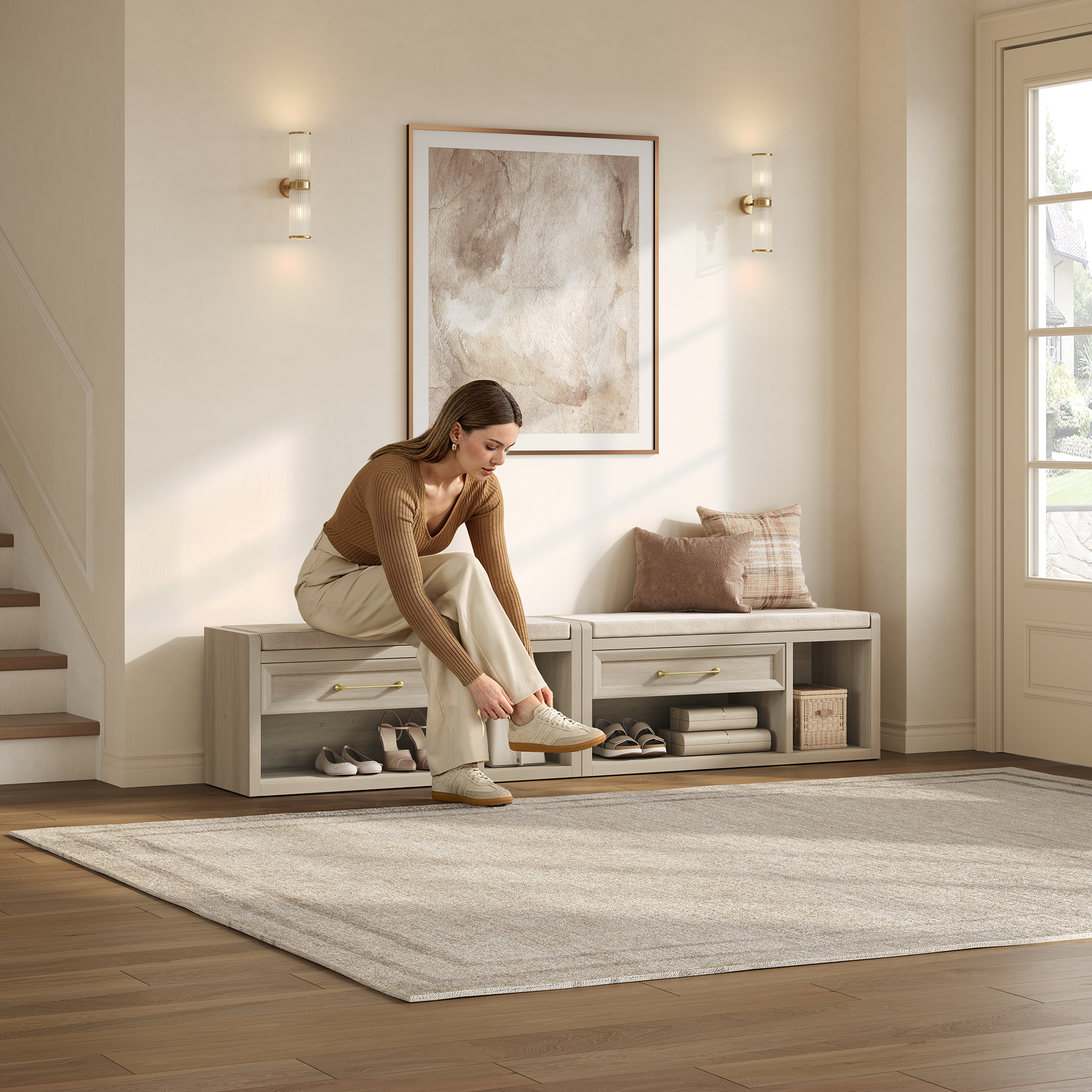 Helio Shoe Bench with Drawer, 40.6-Inch Wide