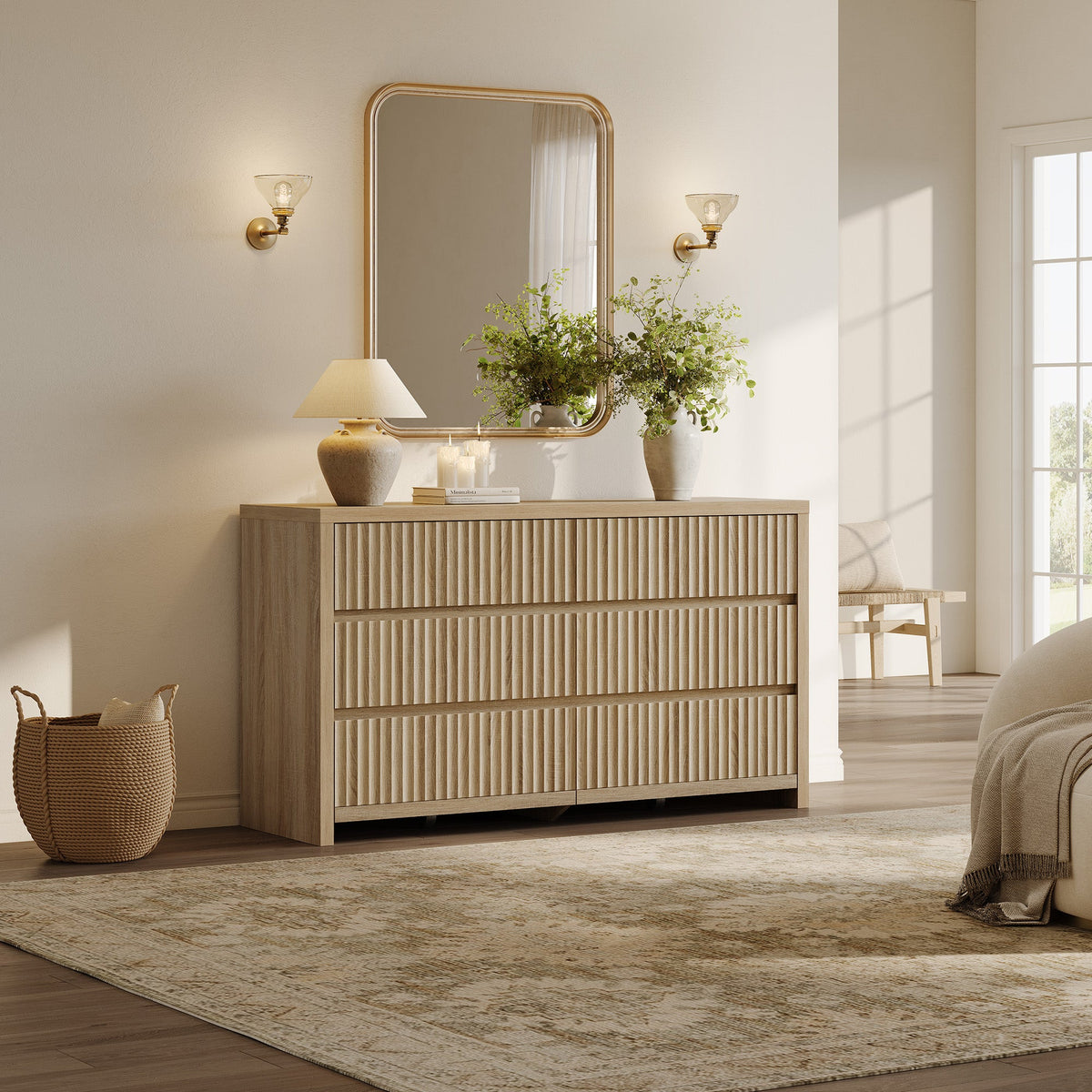 Prelude Set of 2 Modern Dresser with 6 Drawers, 55Inch Wide