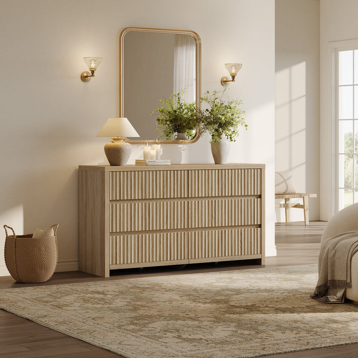 Prelude Set of 2 Modern Dresser with 6 Drawers, 55Inch Wide