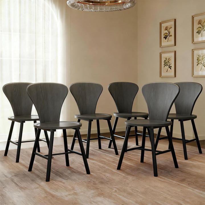 Cas Dining Table and Chairs Set for 6, Solid Wood - Dark Grey Alder - 1 Table & 4 Chairs