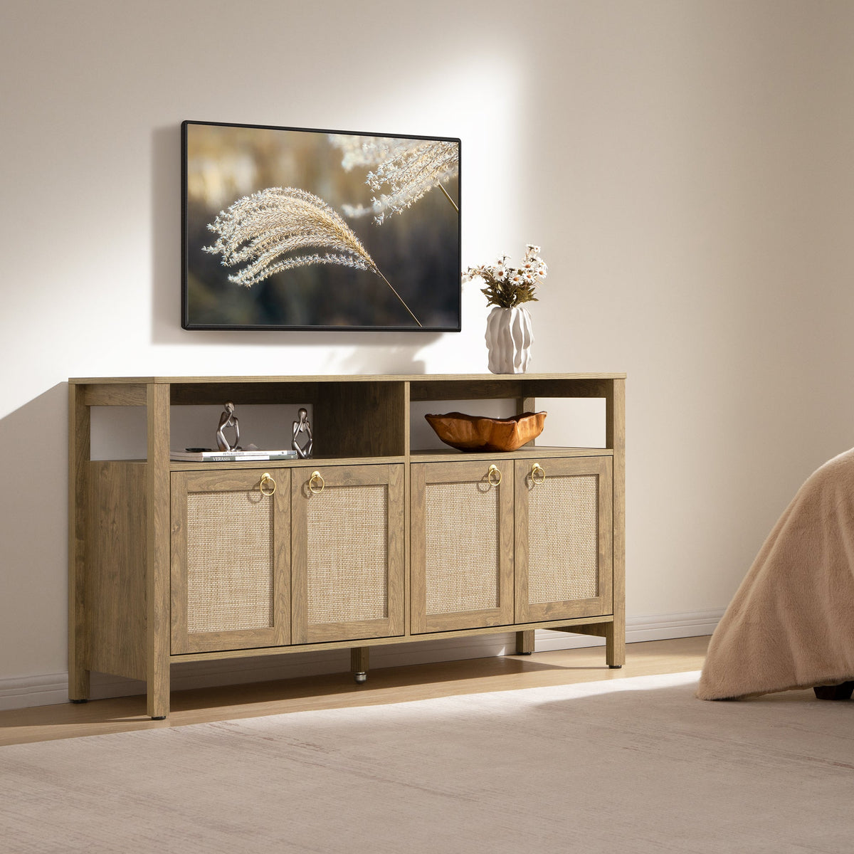 Terra White TV Stand for 65 Inch TV - 1 Piece - Obsidian