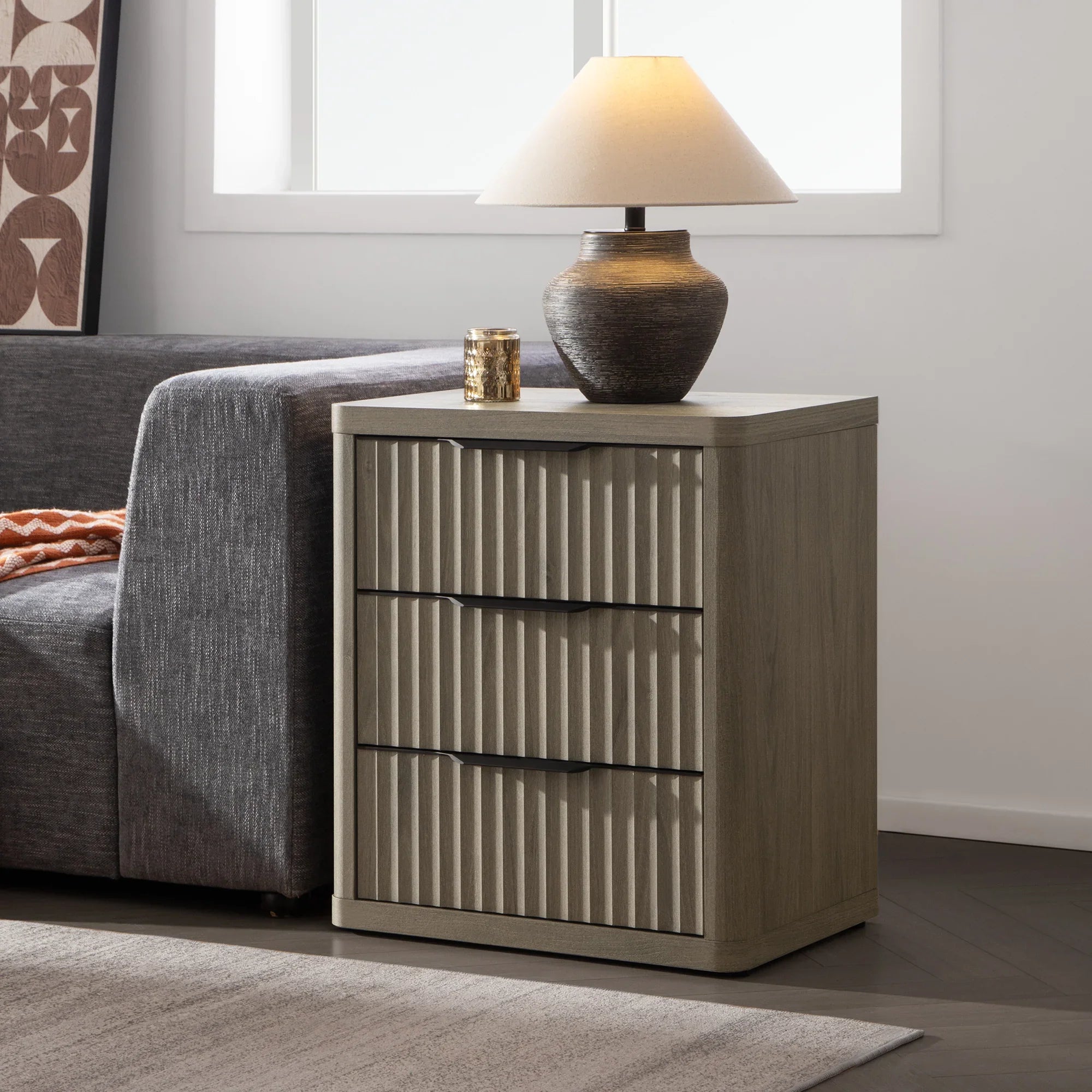 Cas 3 Drawers Nightstand with Black Handle