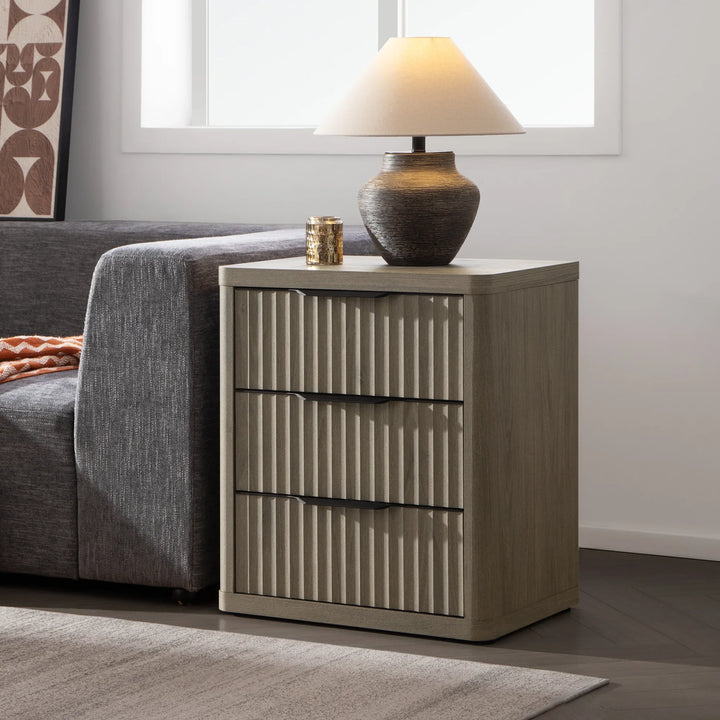 Cas 3 Drawers Nightstand with Black Handle