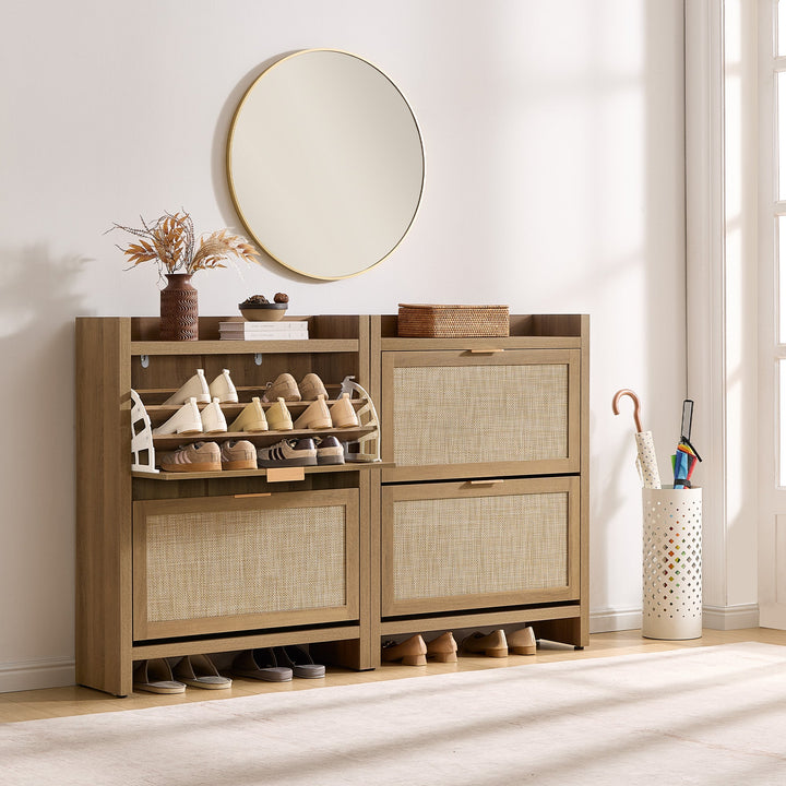 Savanna Rattan Double Flip Shoe Cabinet, Set of 3