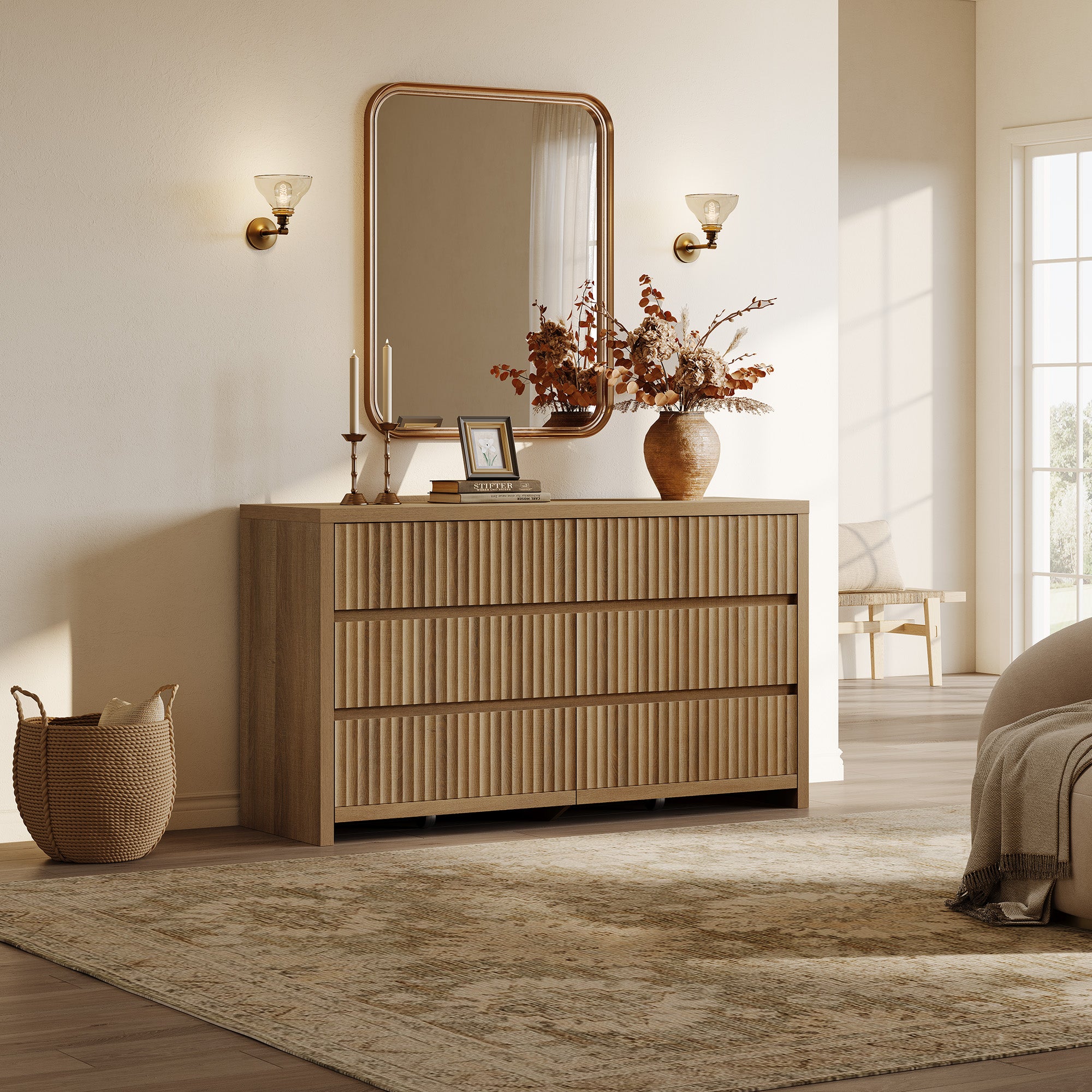 SICOTAS 6-Drawer Dresser for Bedroom, Fluted 55.15