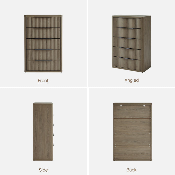 Cas Tall 5 Drawers Dresser, Set of 2