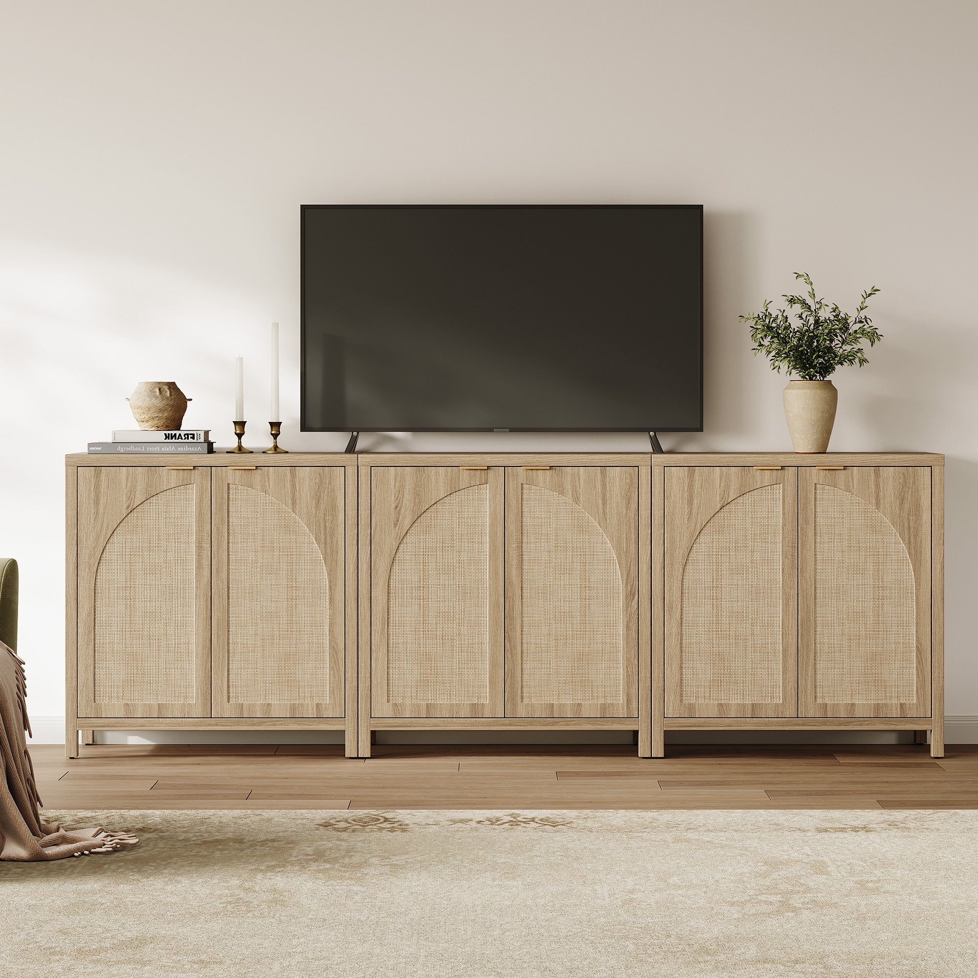 Savanna Rattan TV Stand with Arched Doors up to 100Inch TV