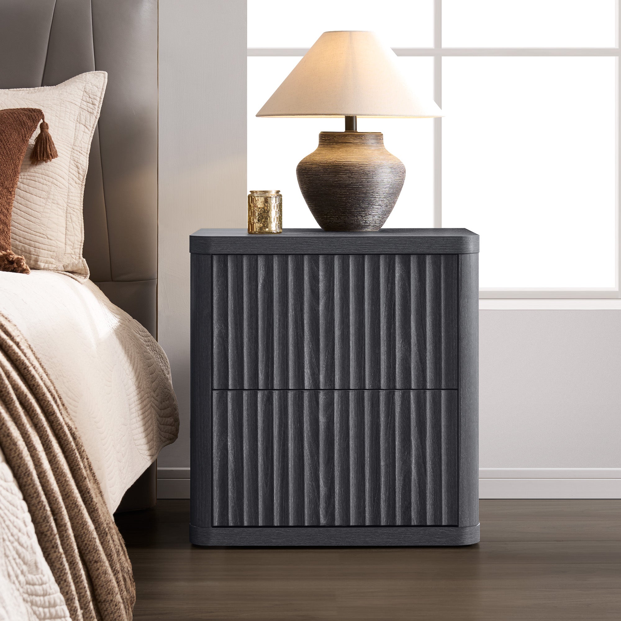 Cas 2-Drawer Nightstand, Fluted Style