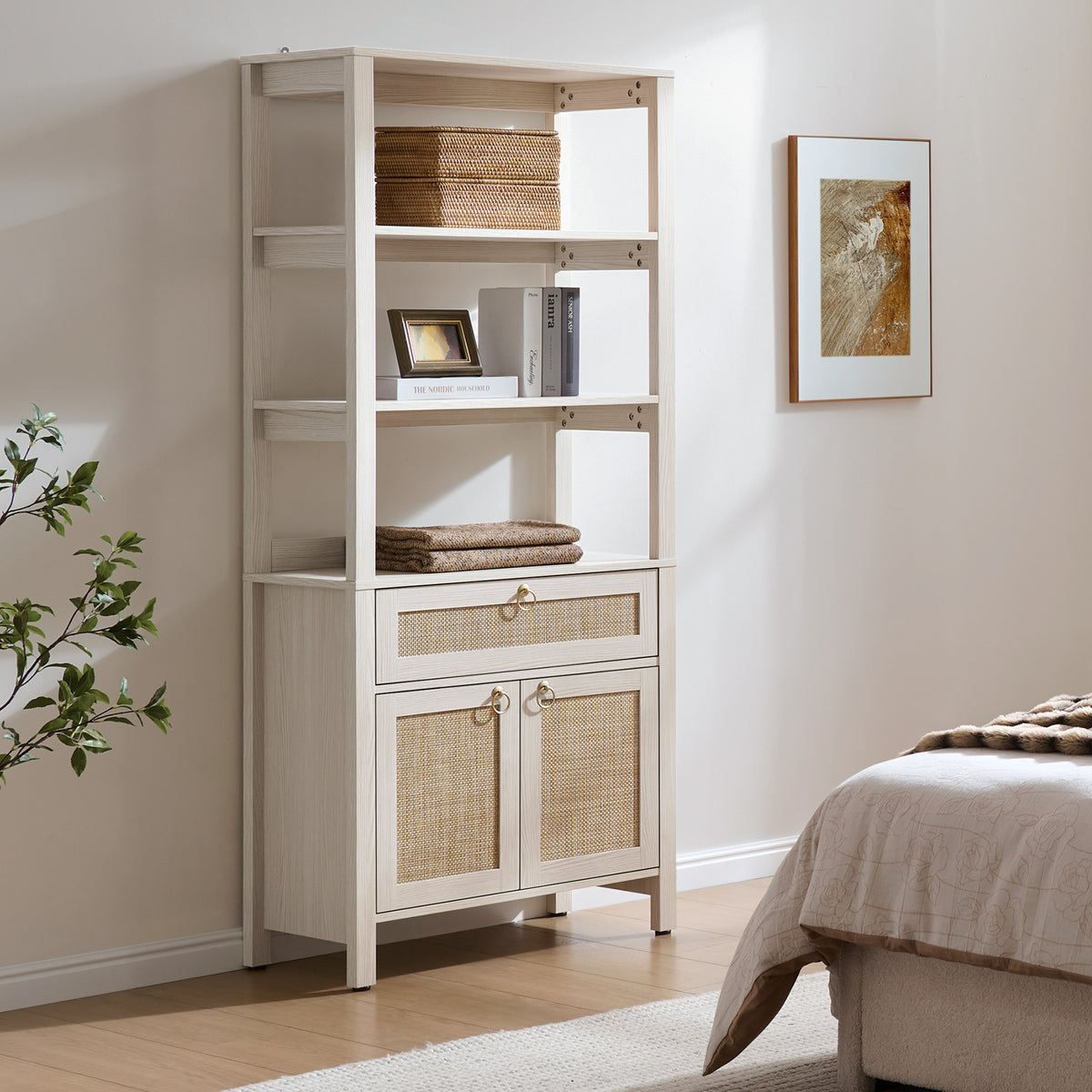 Terra Black Rattan Bookshelf, Large Storage