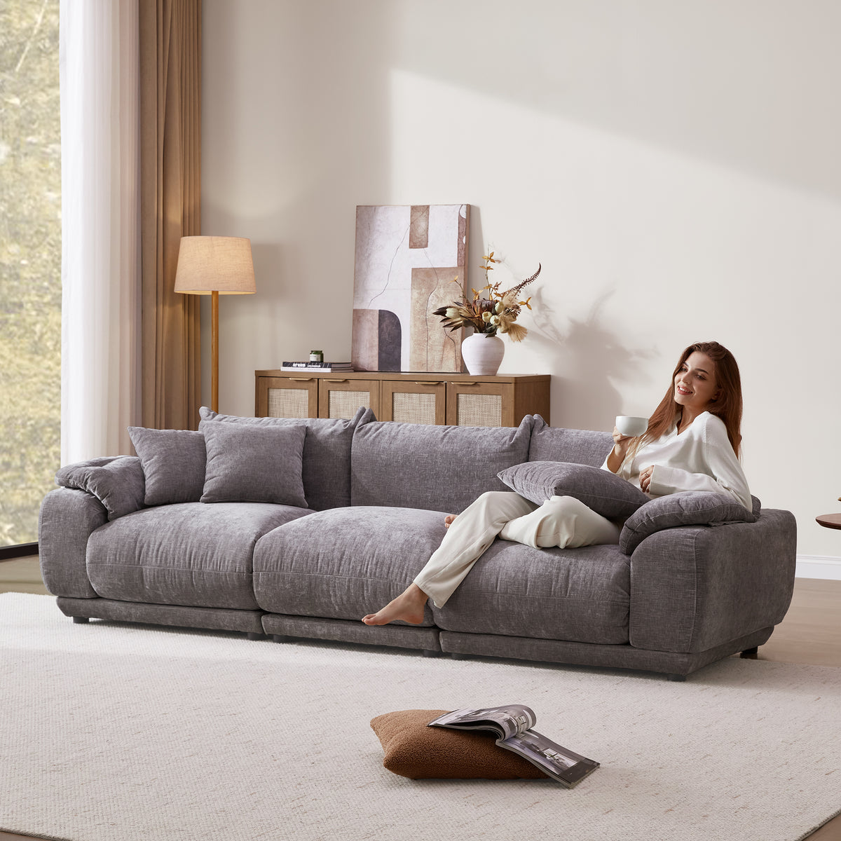 Noor Modular 3 Seater Sofa, Chenille Fabric