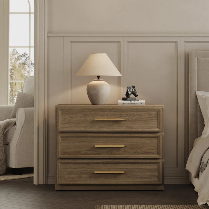 Crescent Nightstand with 3 Drawers for Bedroom