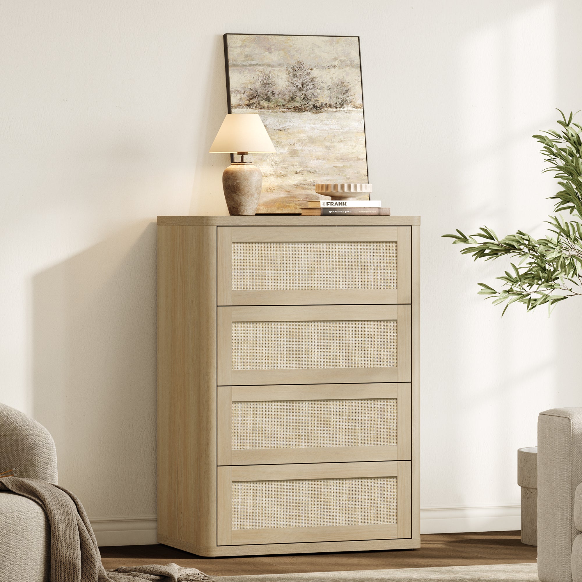 Zura Rattan 4-Drawer Dresser, Bedroom Storage