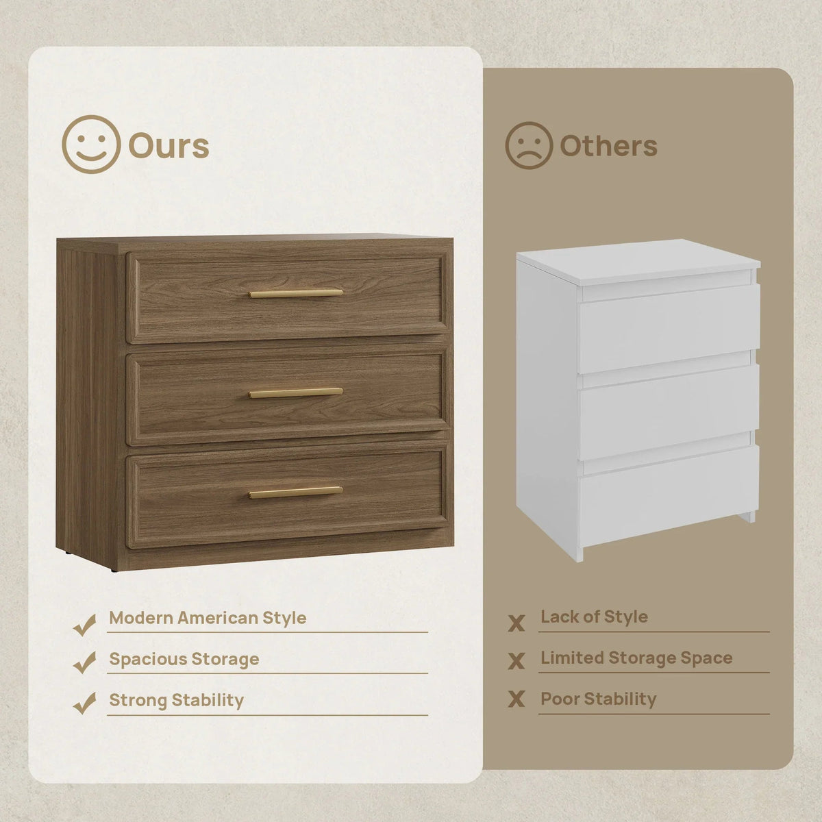 Crescent Modular Dresser and Nightstands Set, 26.6-Inch Tall