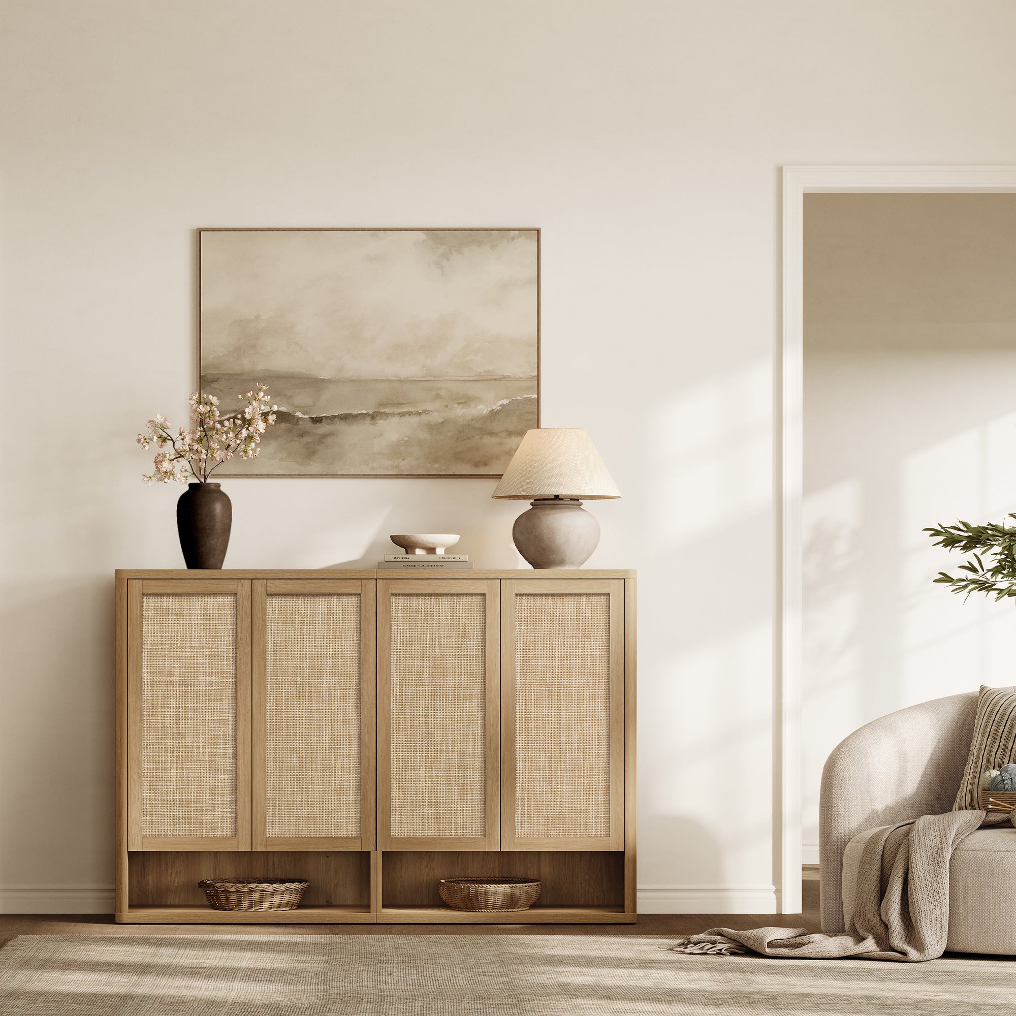 Zura Modular Rattan Shoe Cabinet, 50 Pairs