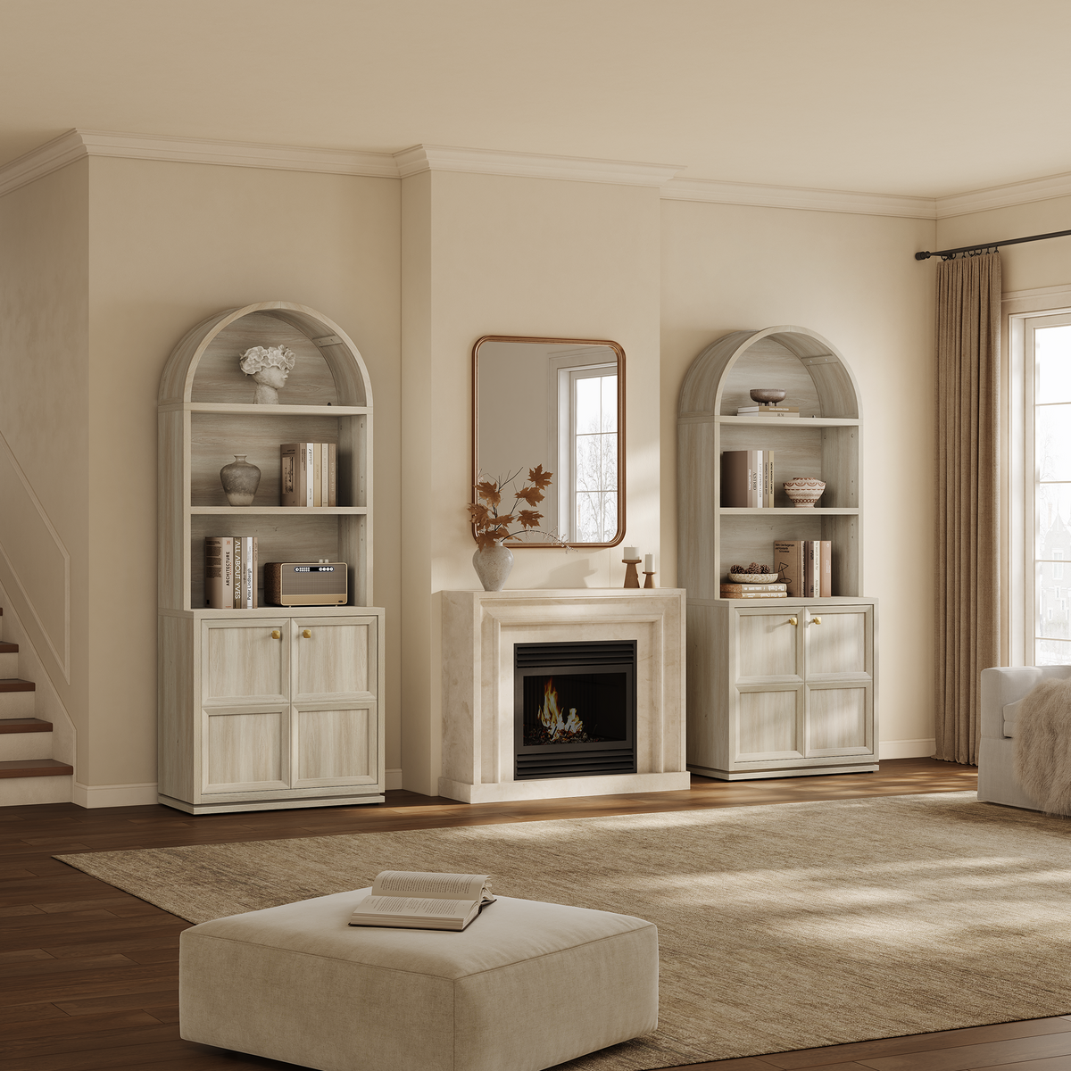 Helio 81'' Tall Arched Bookcase with 2 Doors, Set of 2