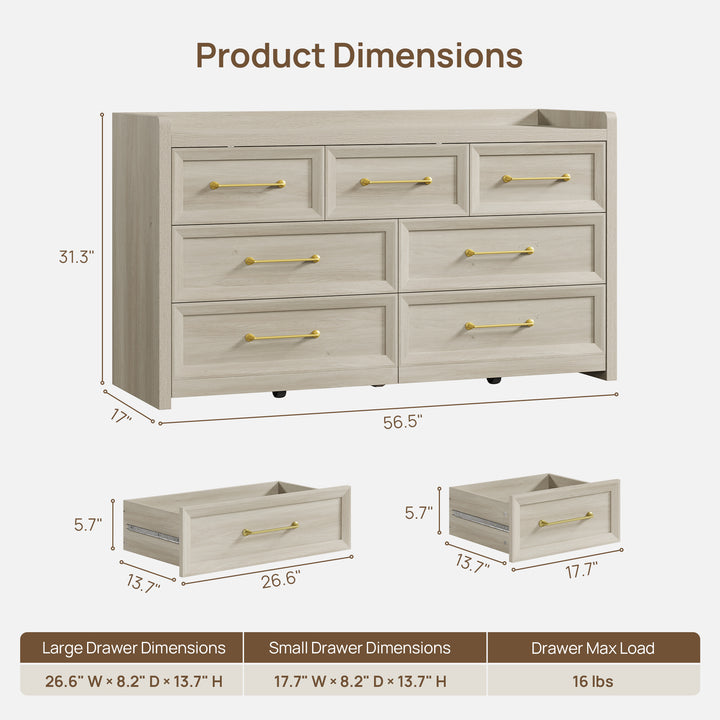 Helio White Dresser and Nightstands Set, Large Storage