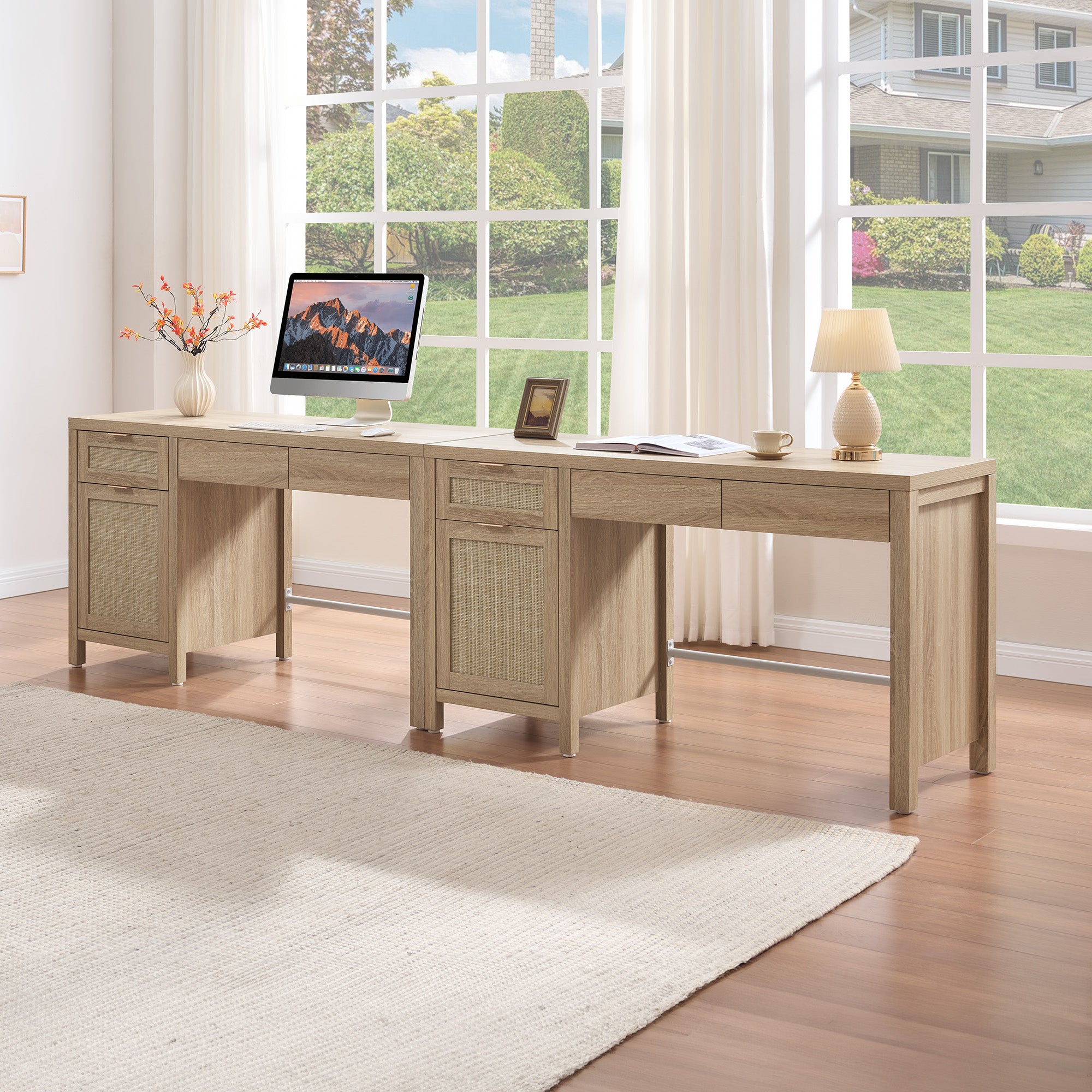 Savanna Rattan Computer Desk, 55-Inch Wide
