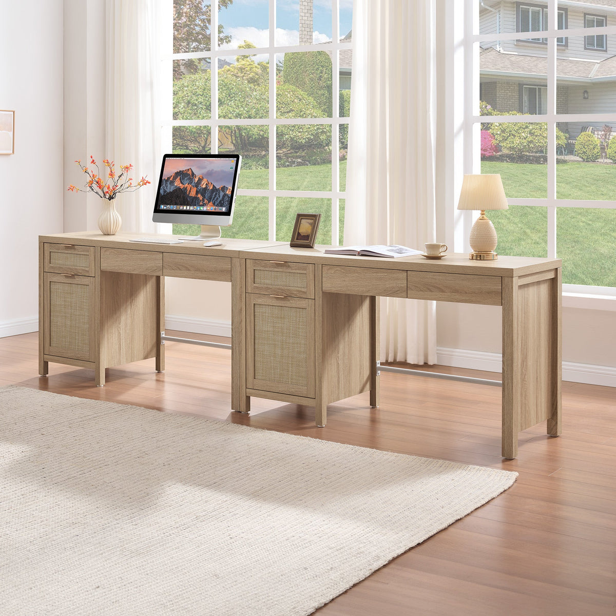 Savanna Rattan Computer Desk, 55-Inch Wide, Set of 2