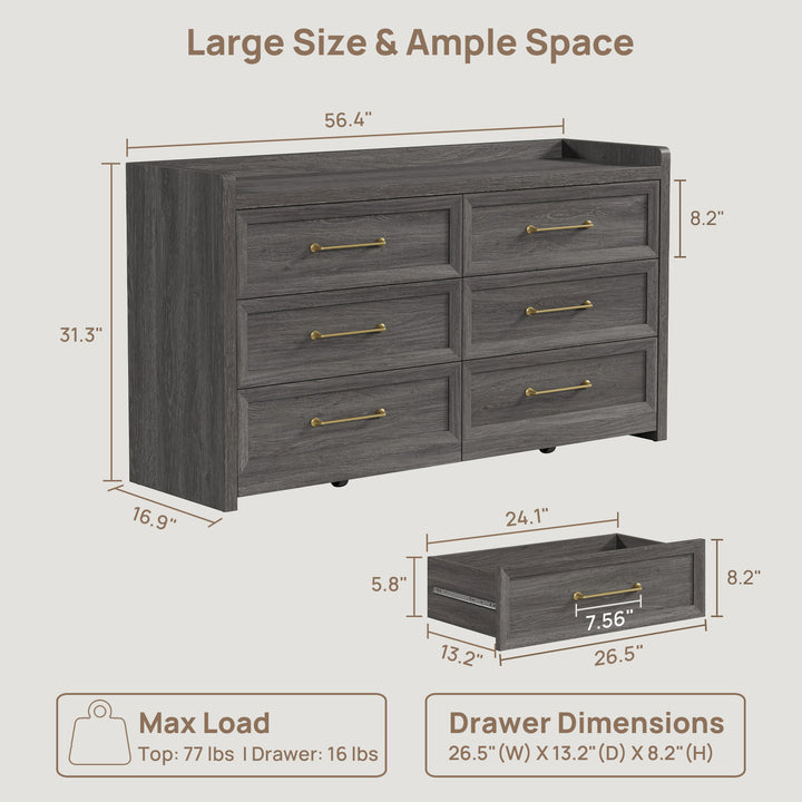 Helio 6-Drawer Dresser and Nightstands Set For Bedroom