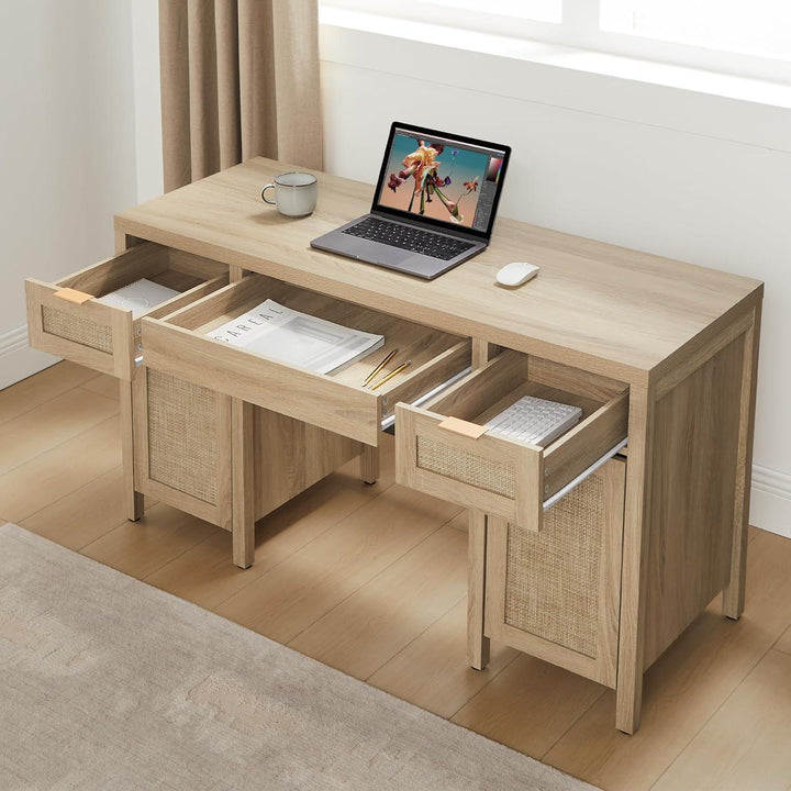 Savanna Rattan Vanity Table with Doors, Set of 2