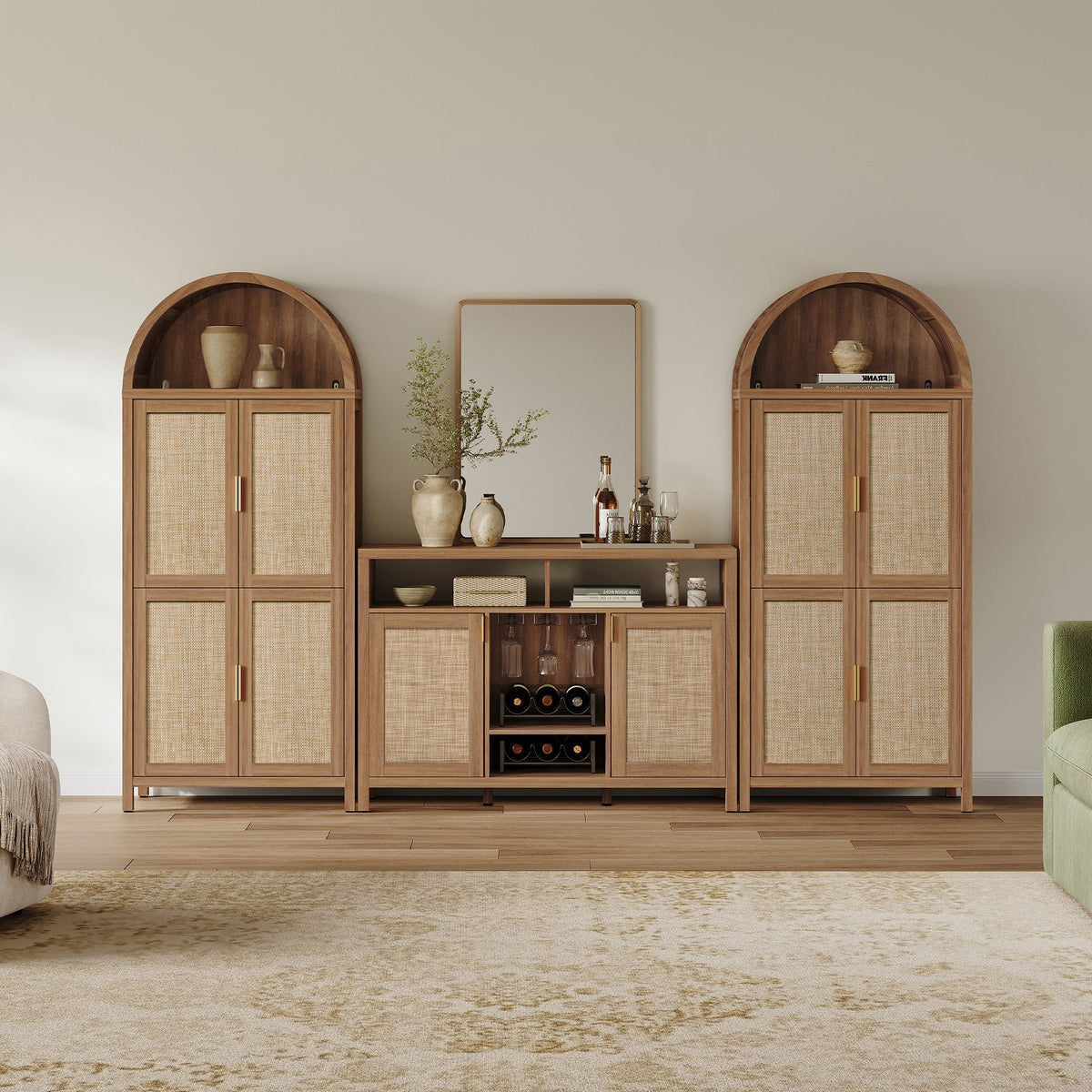 Savanna Bar Cabinet with Glass Holder - 2 Pieces - Black Oak