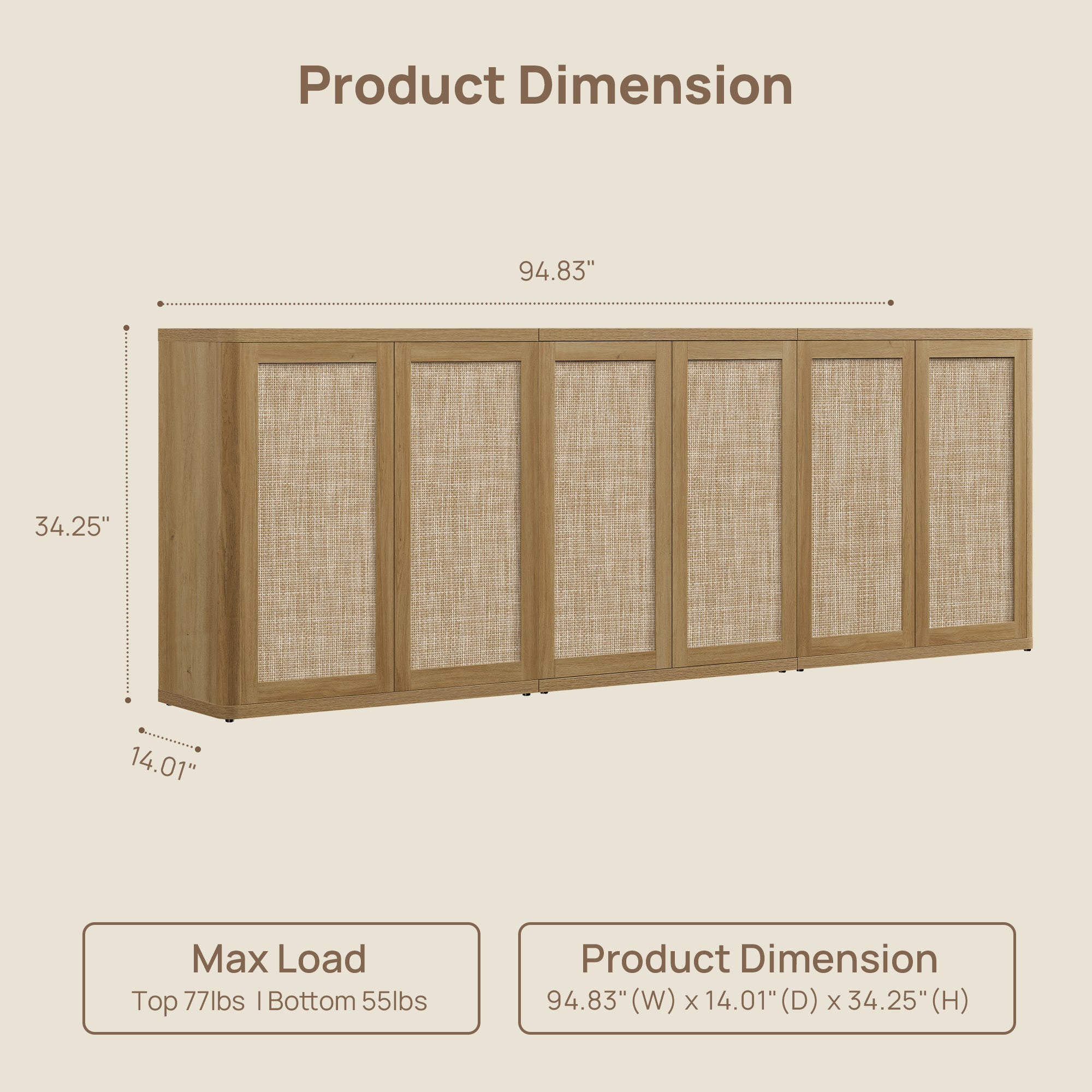 Zura Rattan Sideboards Set of 3, Sectional Design
