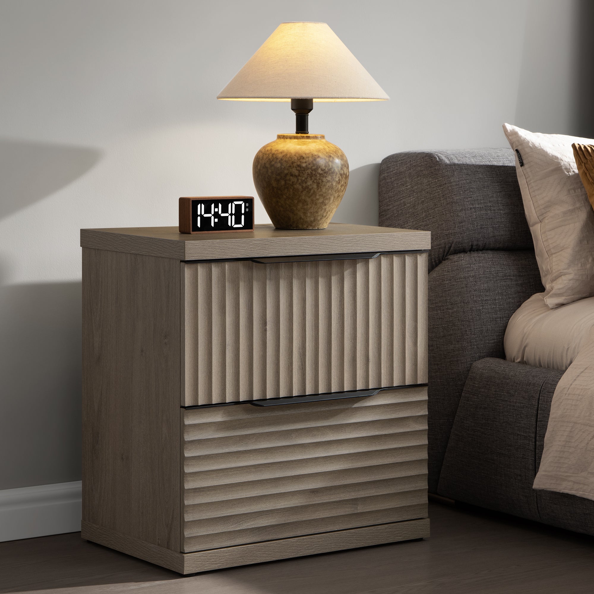 Stria 2-Drawer Nightstand with Interchangeable Panels
