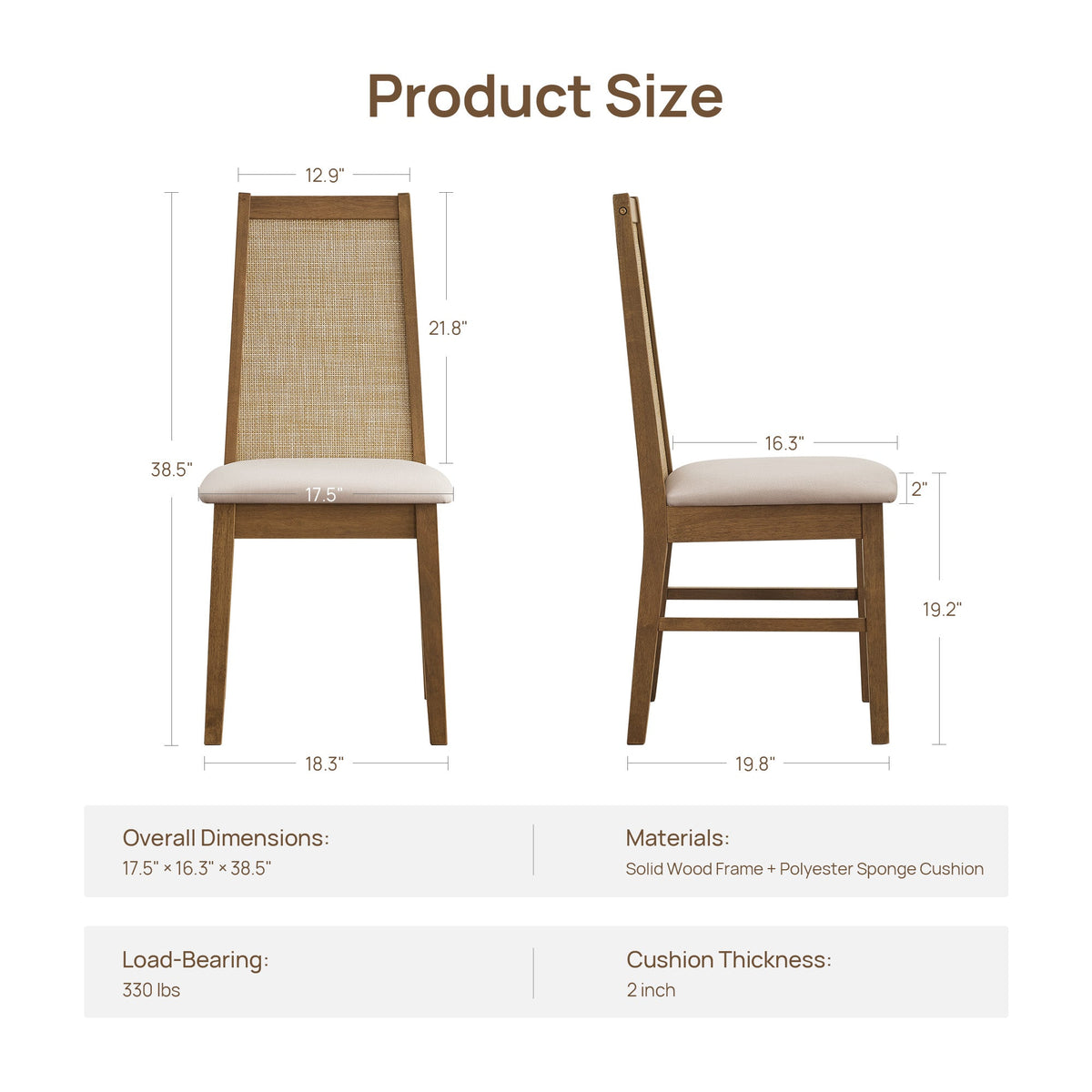 Savanna Upholstered Dining Chair, Solid Wood Frame, Set of 2