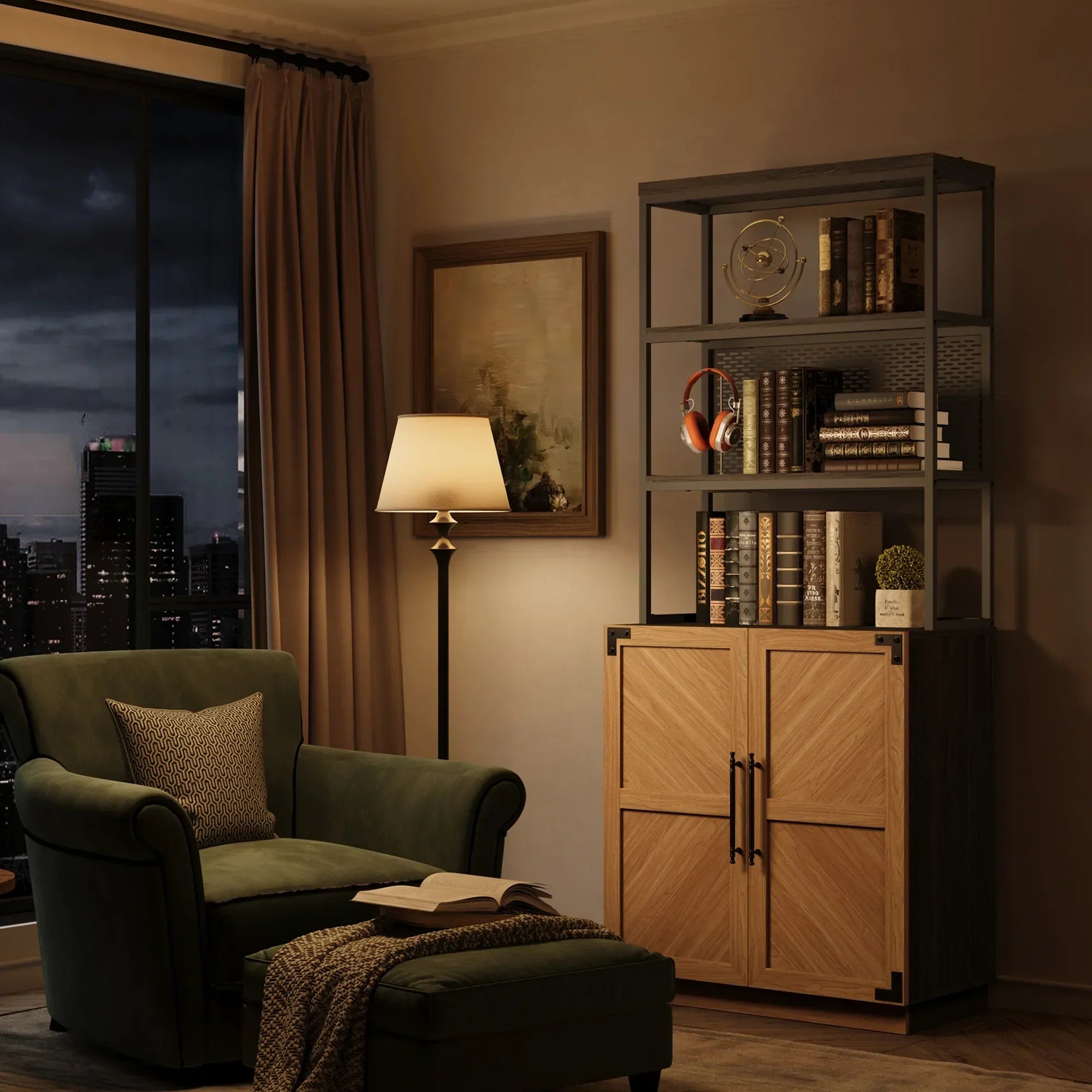 Willow 2 Doors Bookshelf, 75.3 Inch Tall