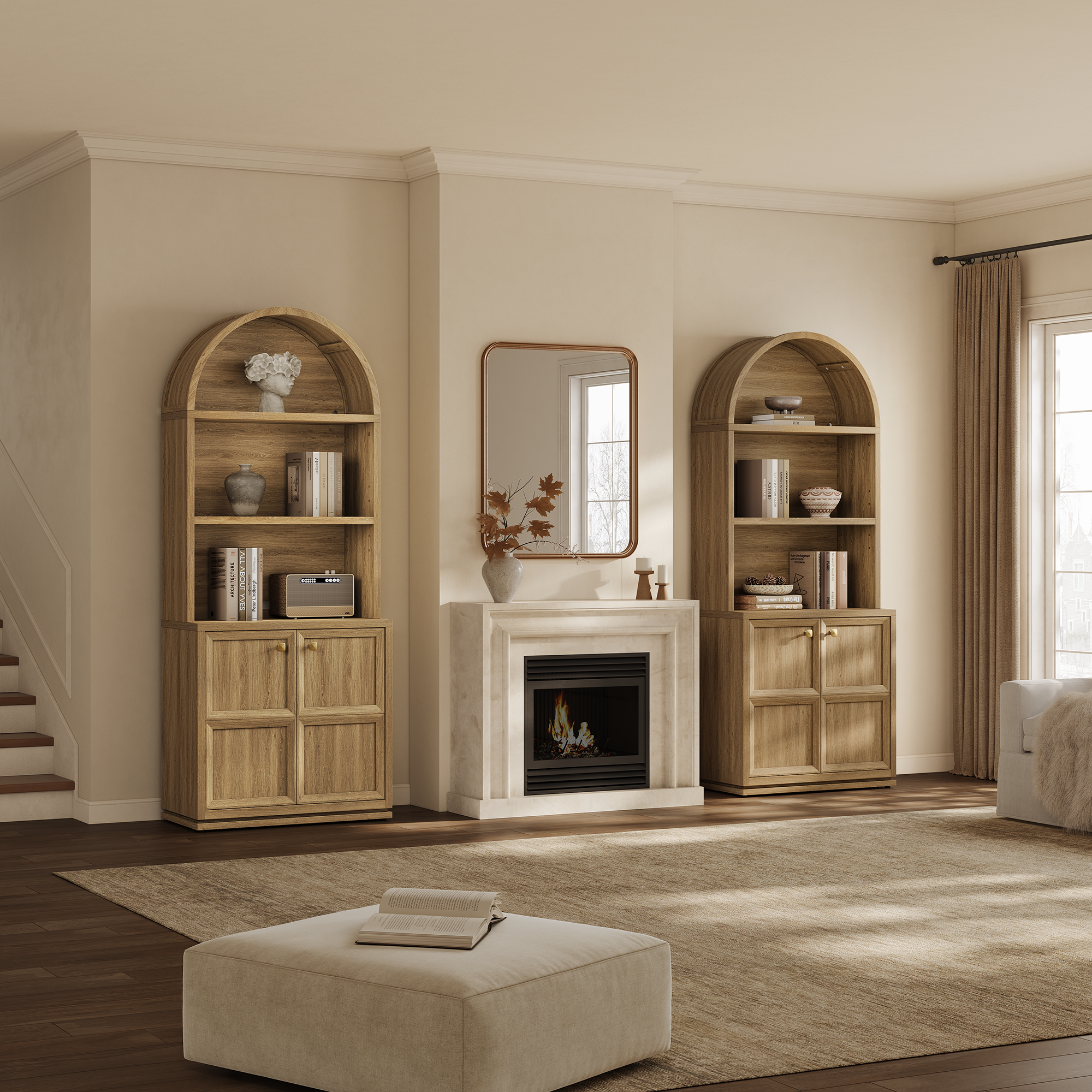 Helio 2-Door Arched Bookcase with Oval Cutout