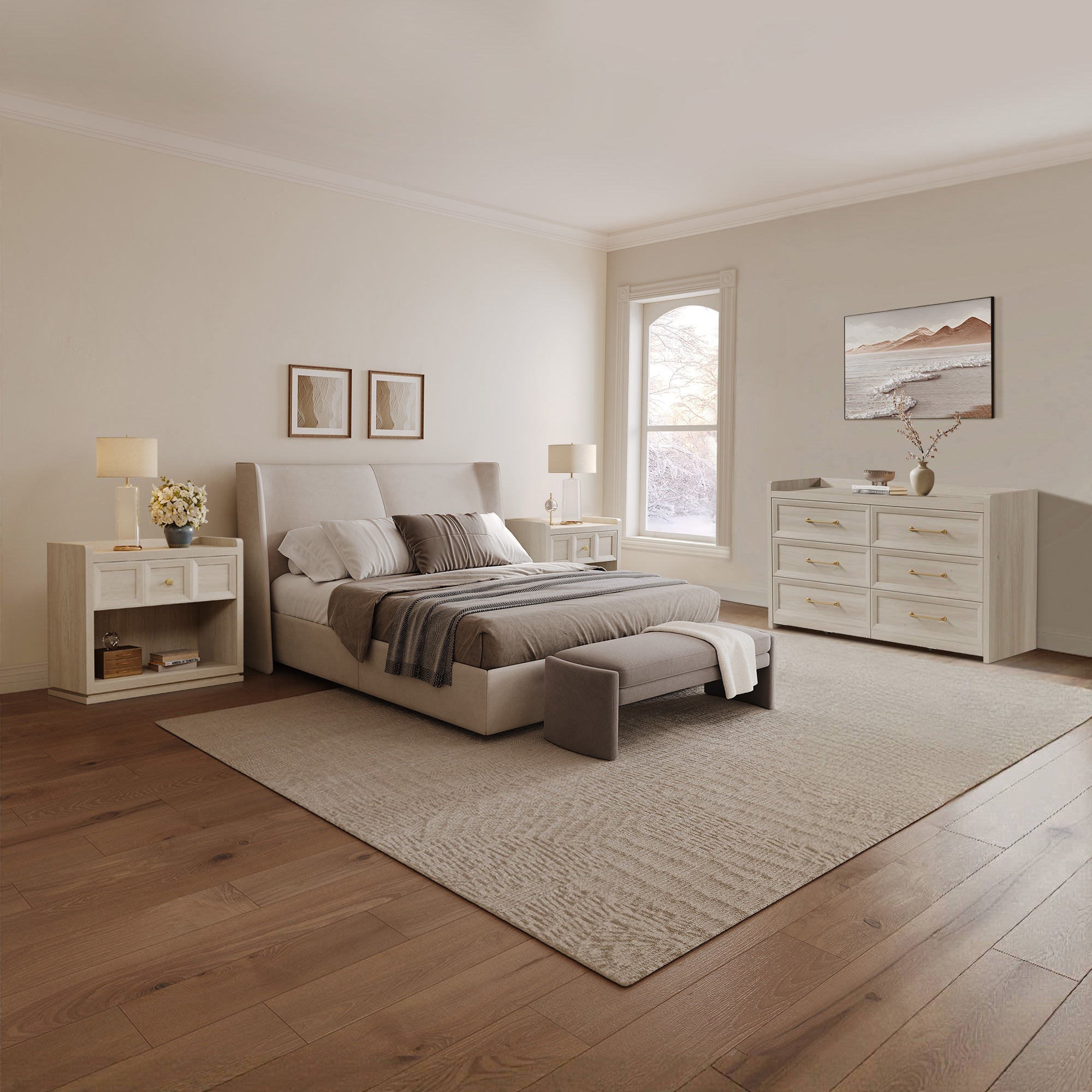 Helio 6-Drawer Dresser and Nightstands Set For Bedroom