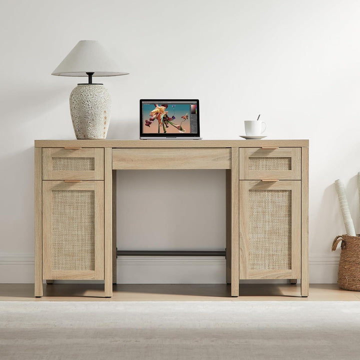 Savanna Modern Vanity Table with Doors - 1 Piece - Reclaimed Light Oak