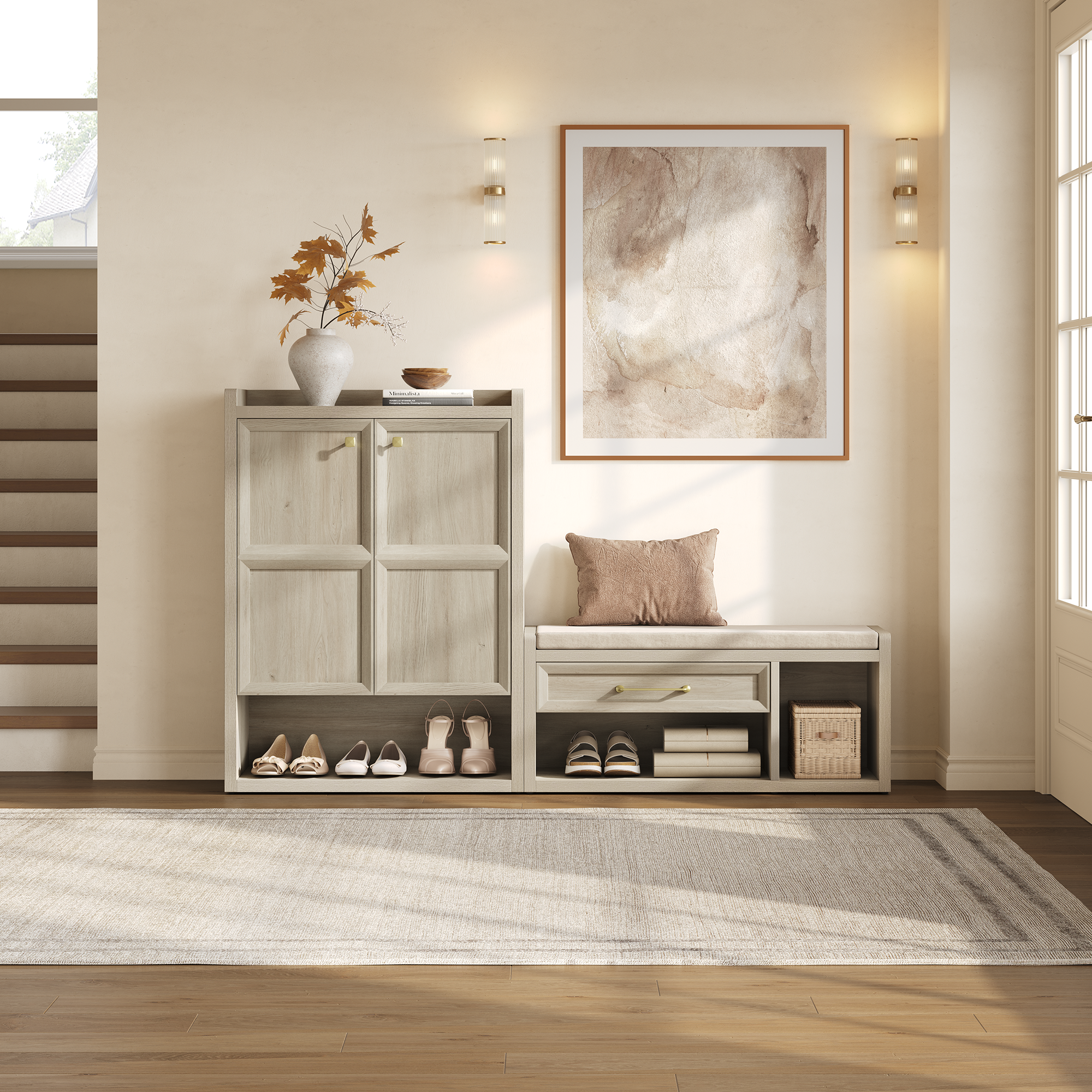 Helio Shoe Bench with Drawer, 40.6-Inch Wide