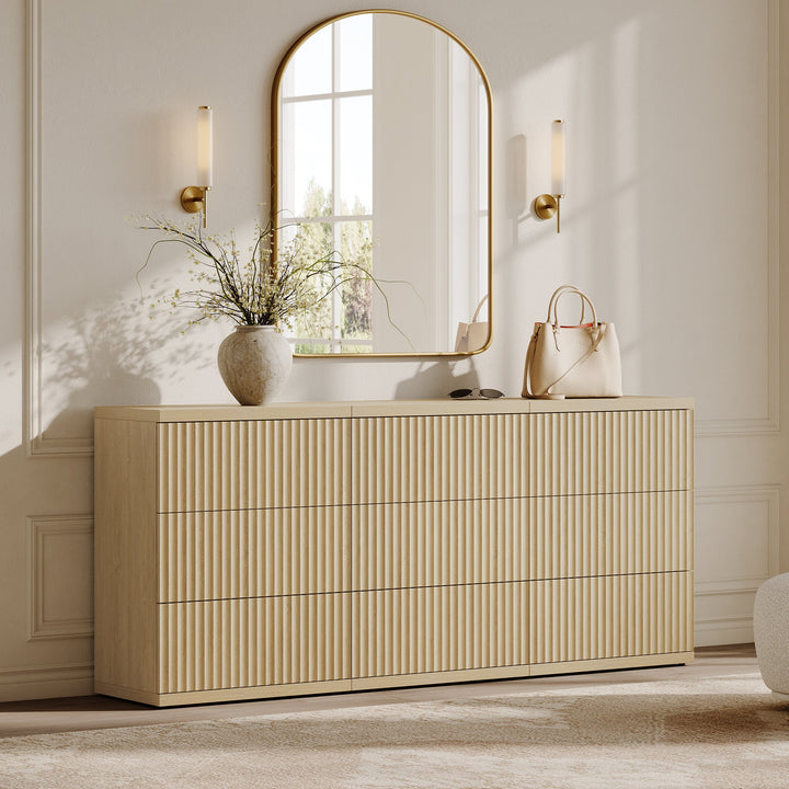 Stria Fluted Sideboard Cabinet with Storage, 3 Drawers, Set of 3