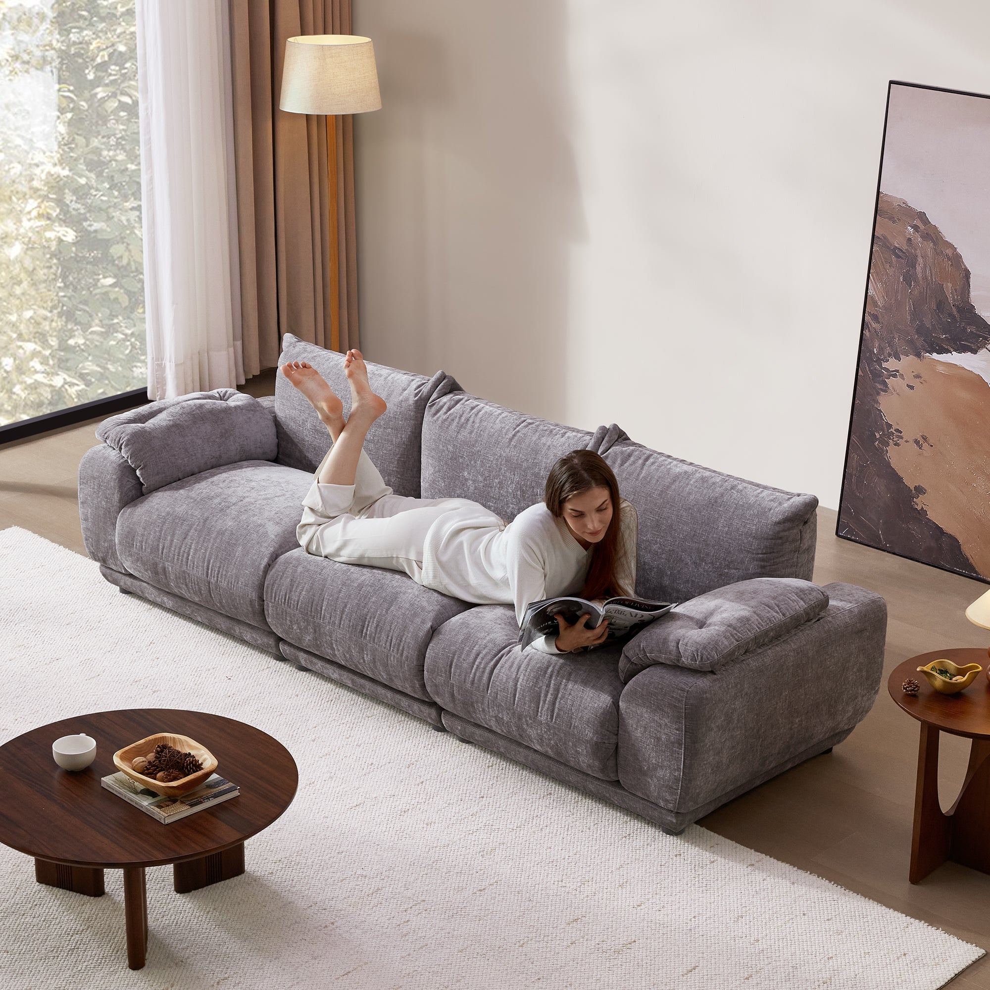 Noor Modular 3 Seater Sofa, Chenille Fabric