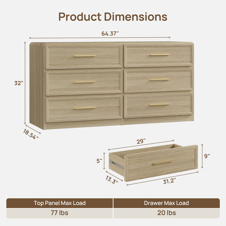 Crescent Large 6-Drawer Dresser, Set of 2