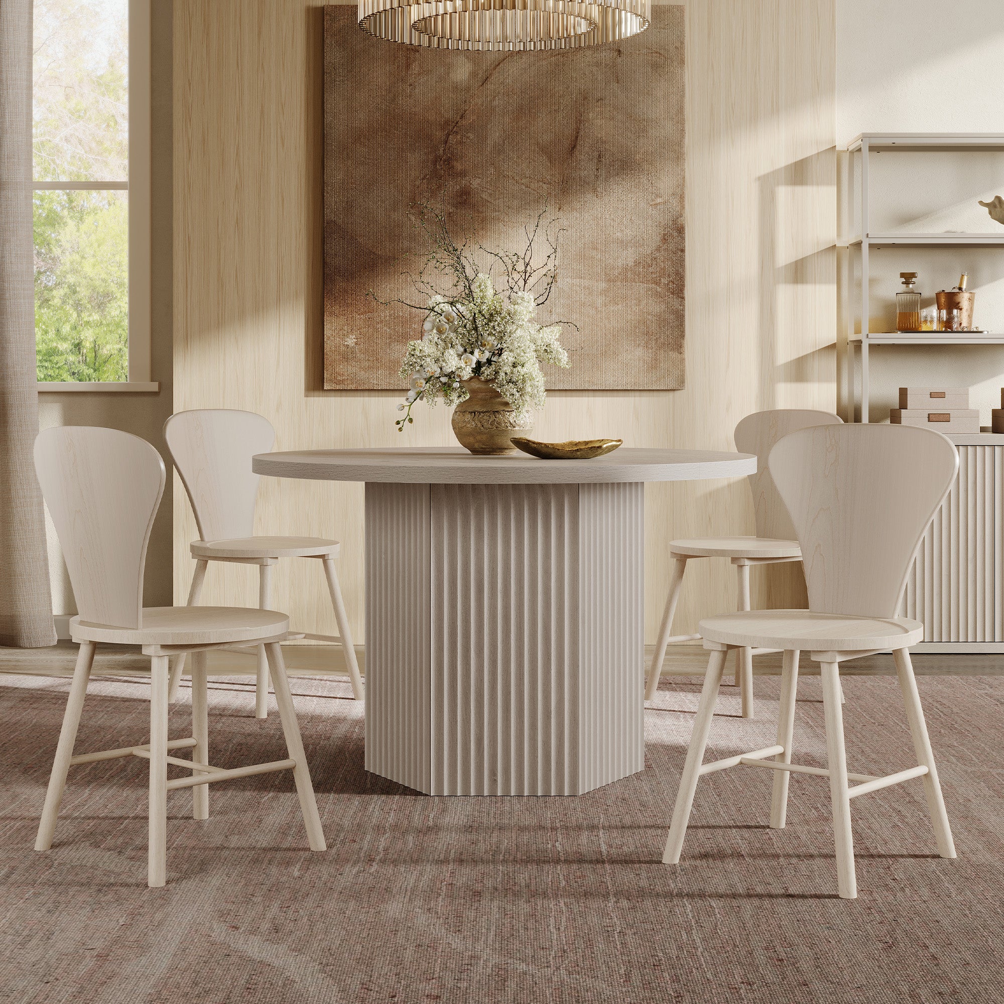 Cas Modern Solid-Wood Dining Chairs, Fluted Style