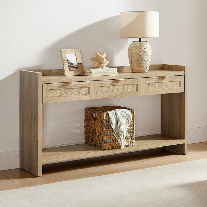 Savanna Rattan Console Table, 32'' Tall, Large Storage